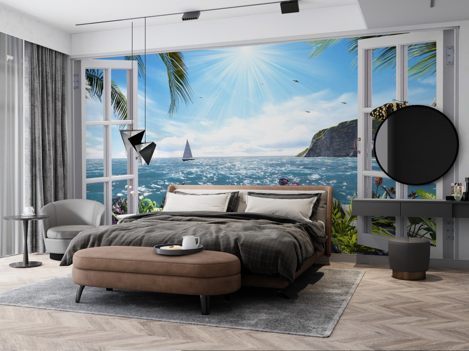 Papier peint une vue magnifique sur l'océan depuis la fenêtre