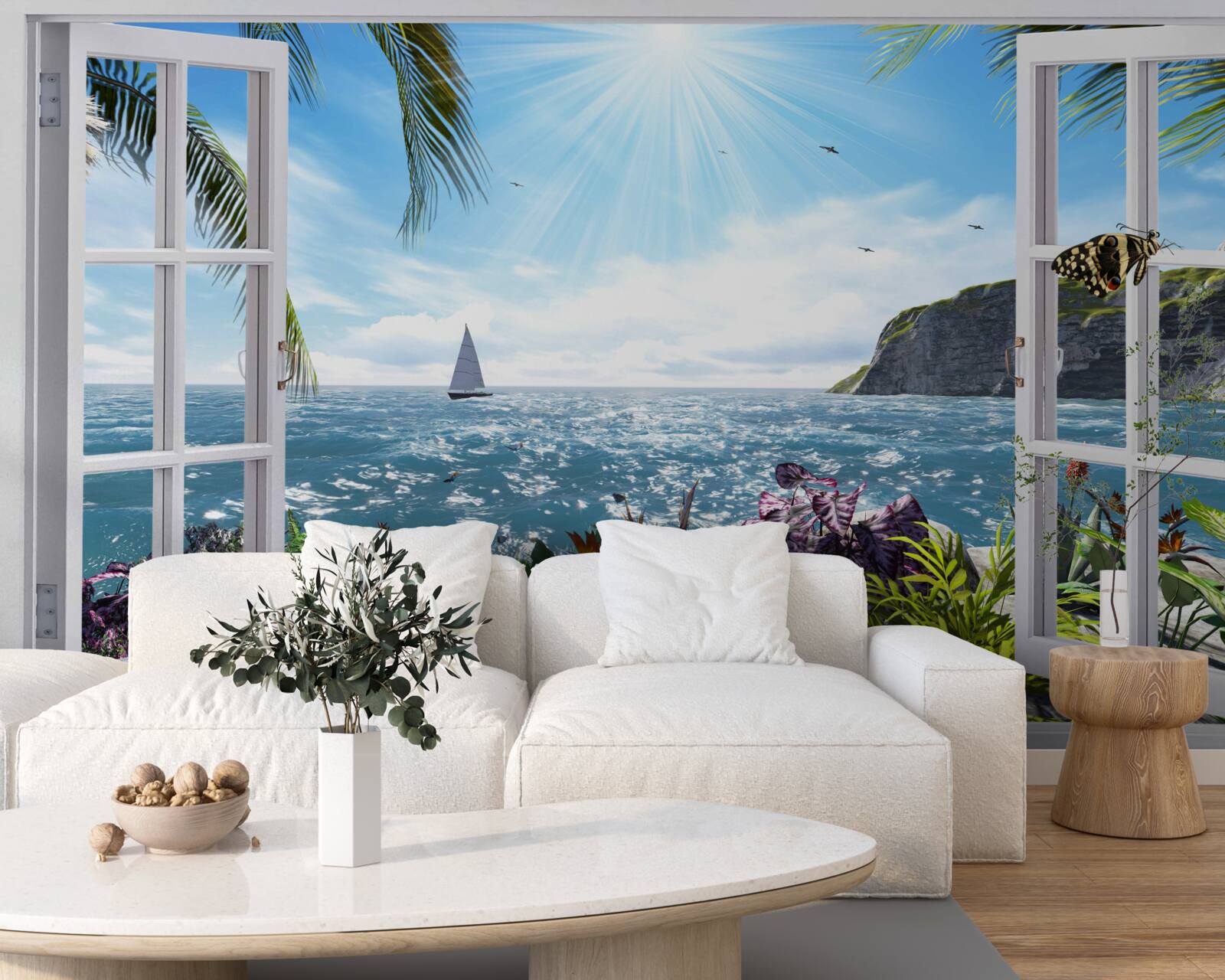 Papier peint une vue magnifique sur l'océan depuis la fenêtre