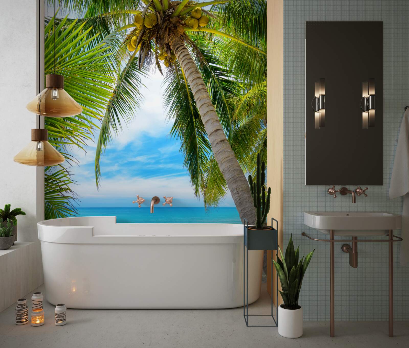 Papier peint bananier sur une côte tropicale