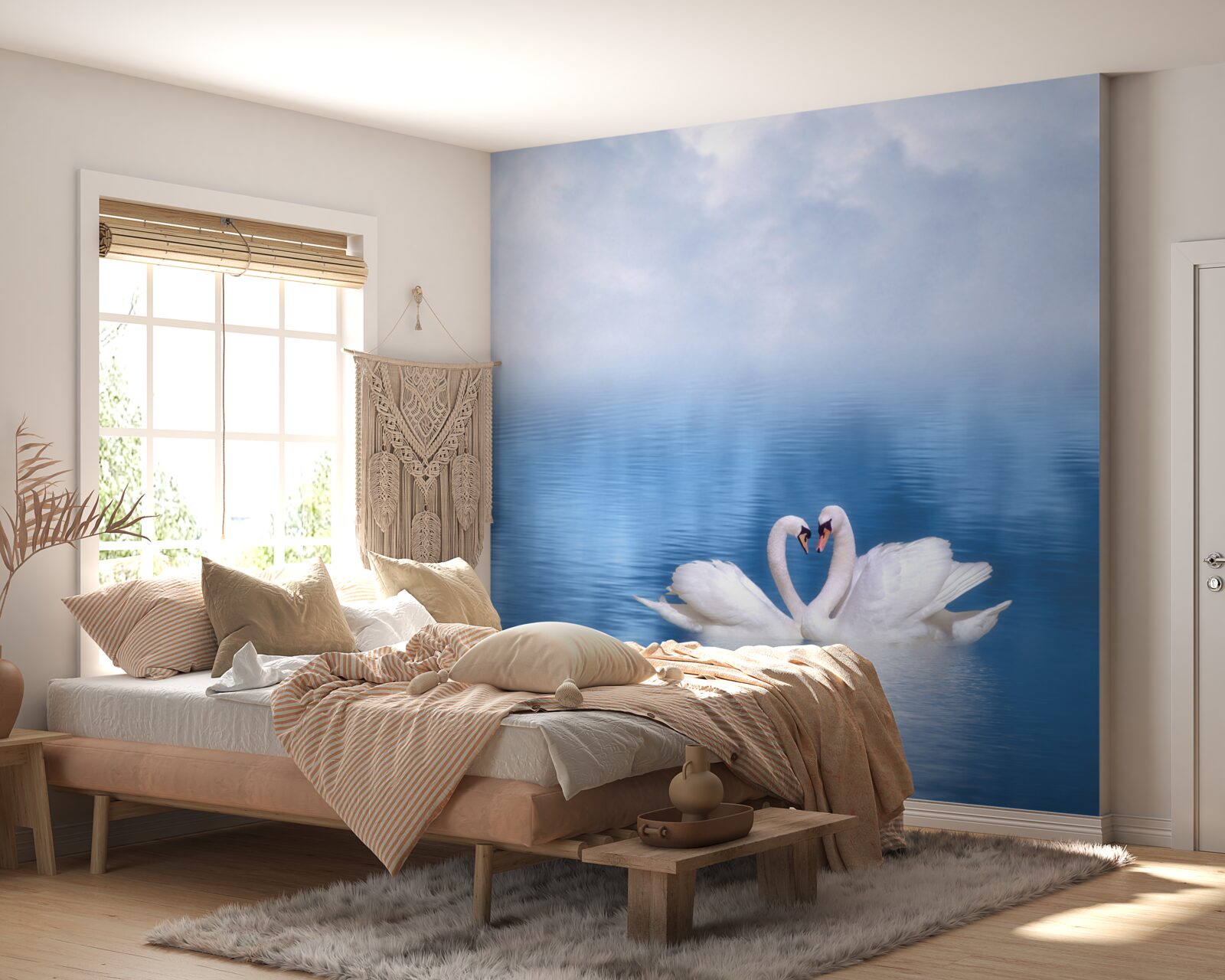 Papier peint deux cygnes sur une surface calme