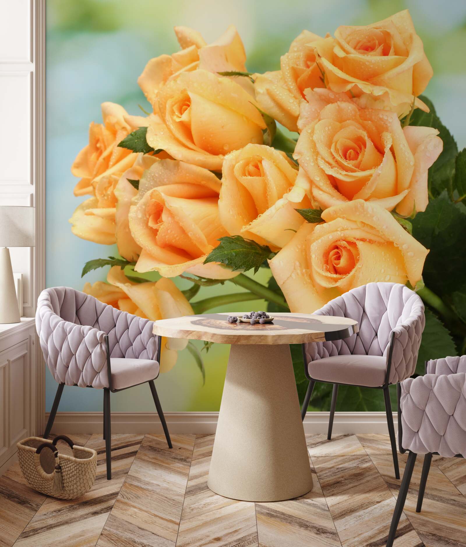 Papier peint arrangement de roses pêche