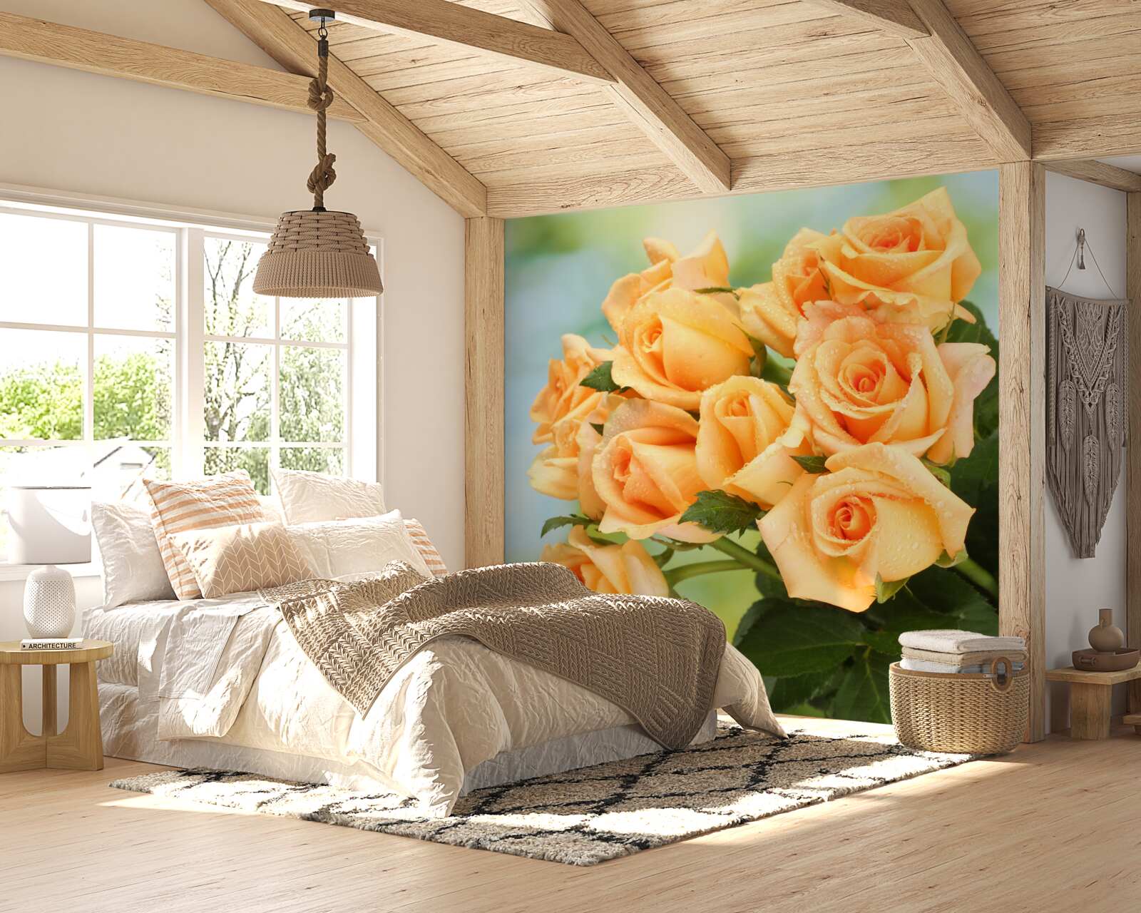 Papier peint arrangement de roses pêche