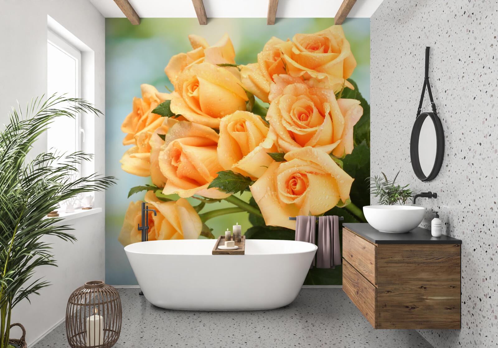 Papier peint arrangement de roses pêche