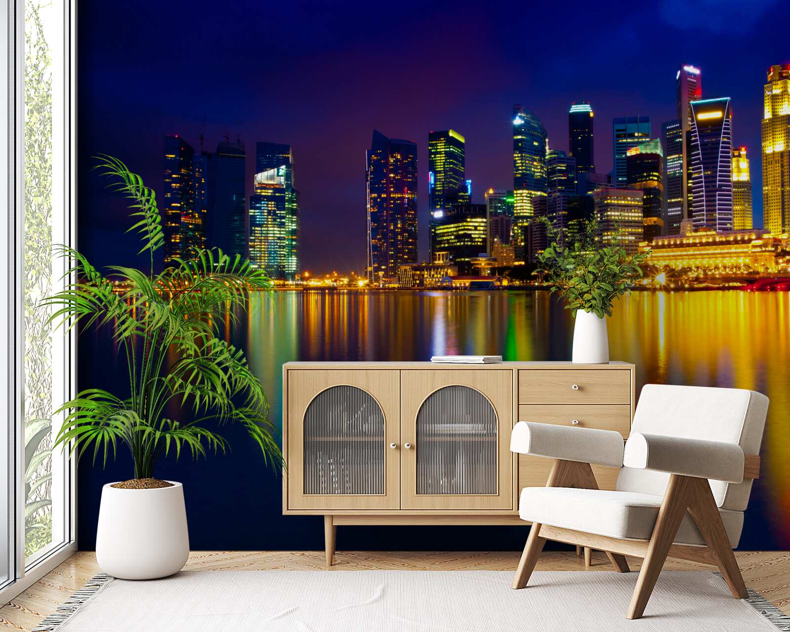 Papier peint Reflet des paysages urbains dans l'eau