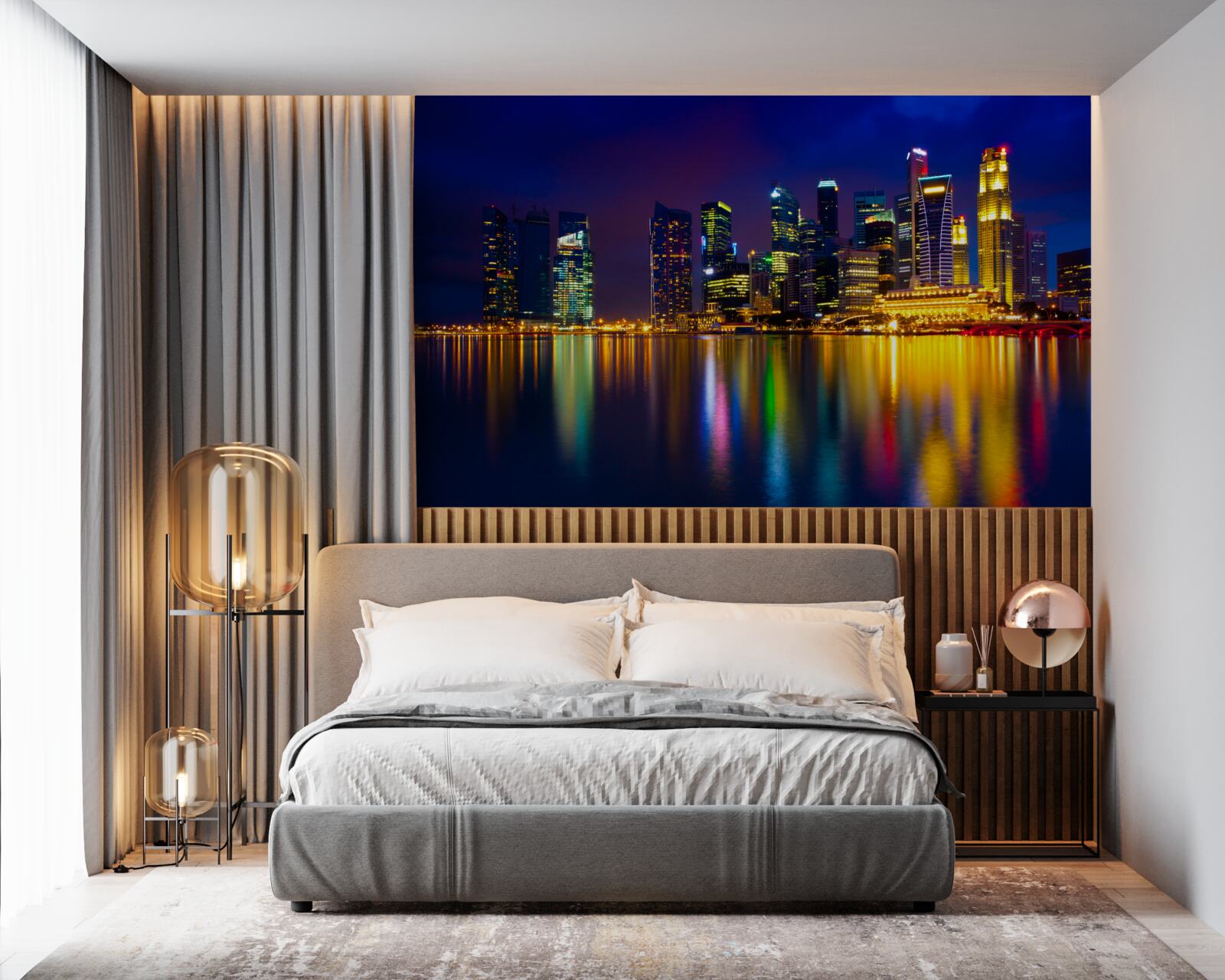 Papier peint Reflet des paysages urbains dans l'eau