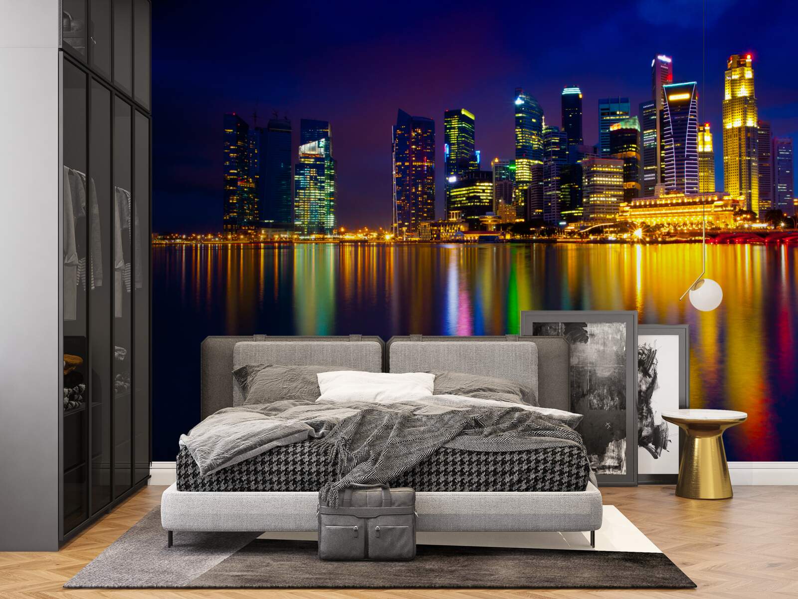 Papier peint Reflet des paysages urbains dans l'eau