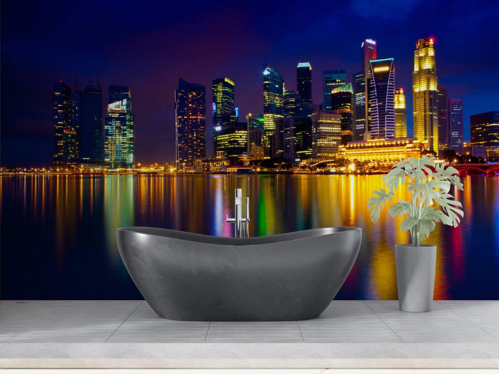 Papier peint Reflet des paysages urbains dans l'eau