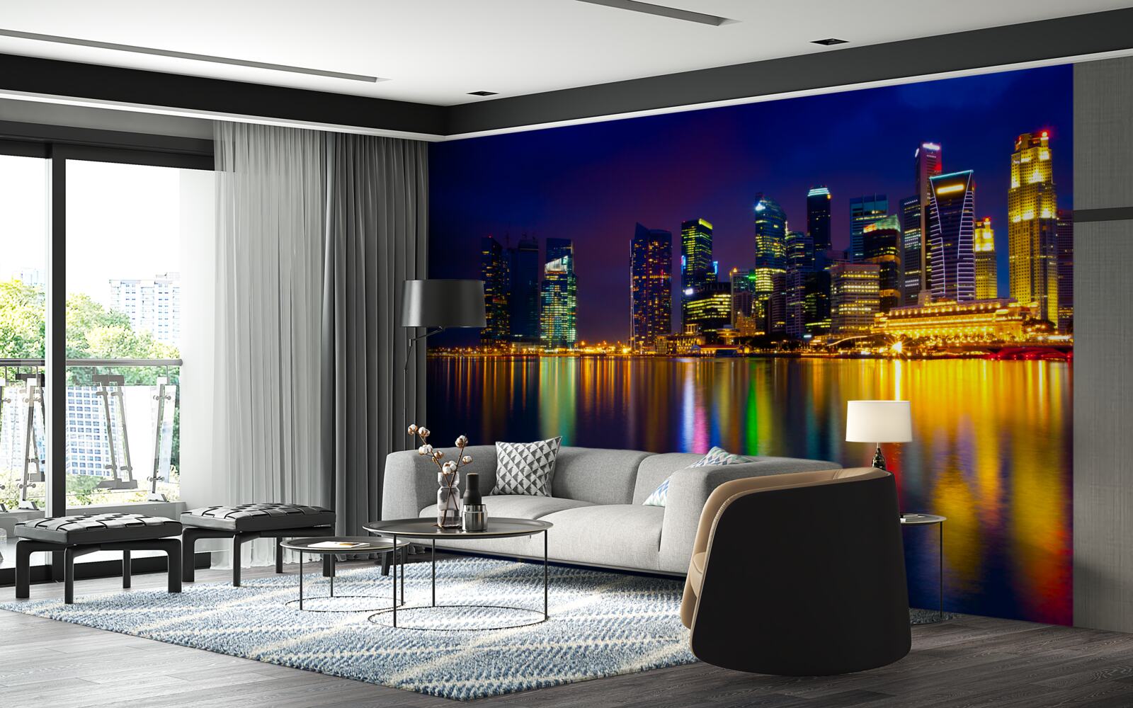 Papier peint Reflet des paysages urbains dans l'eau