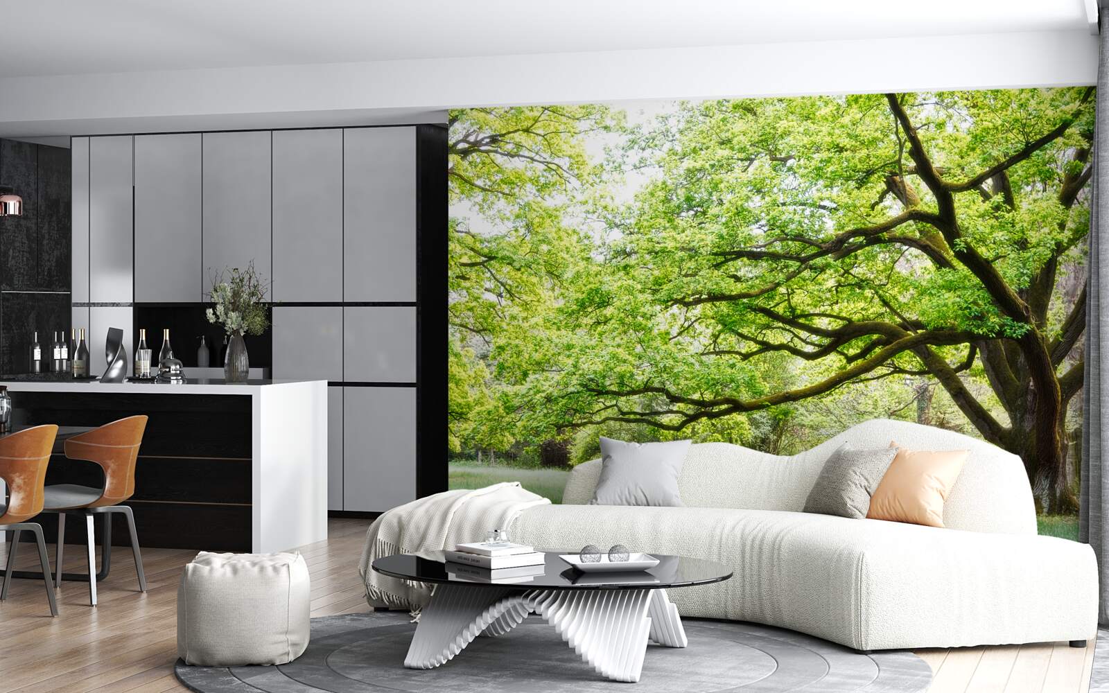 Papier peint vieil arbre aux feuilles vertes par une journée d'été