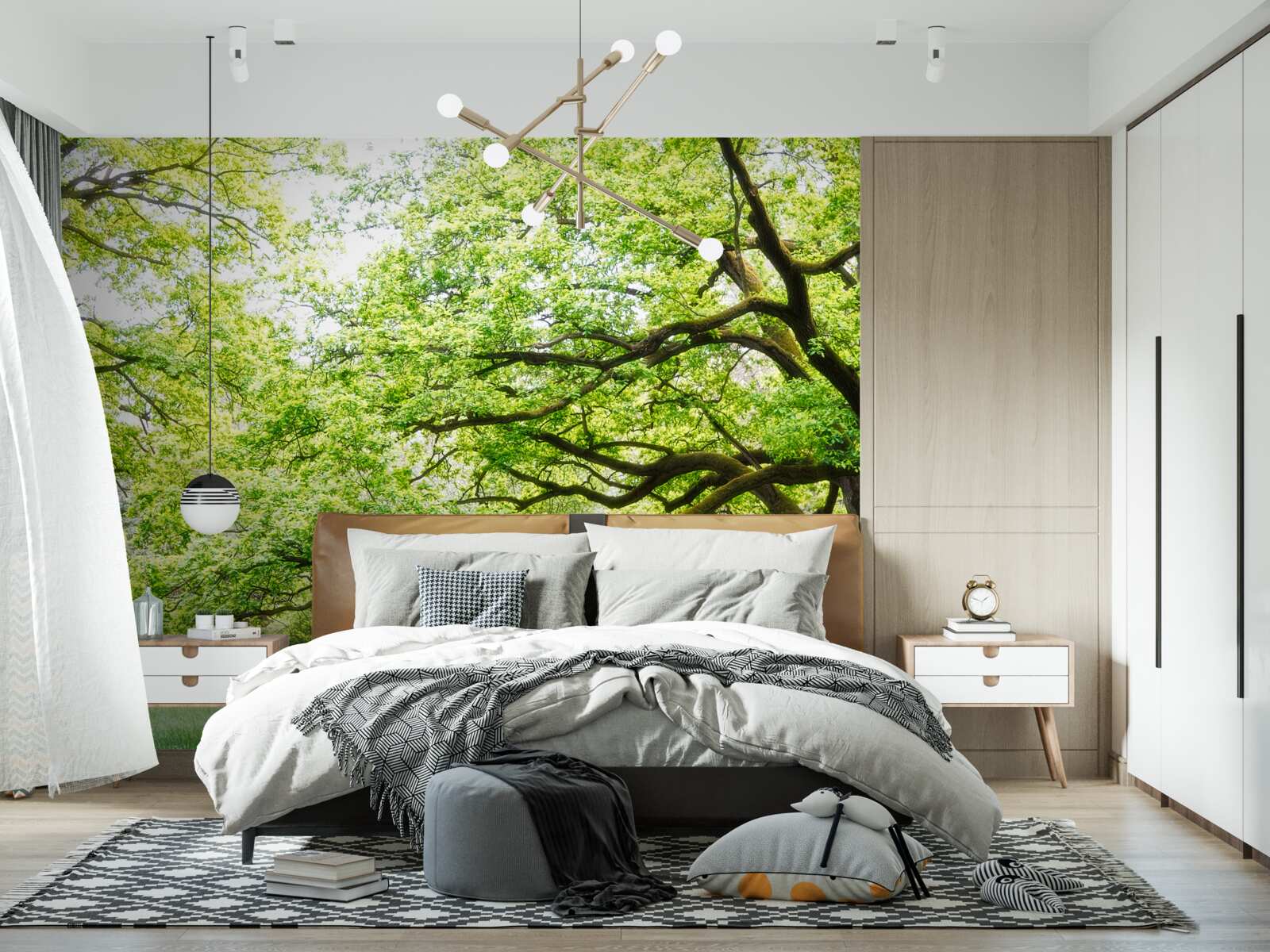 Papier peint vieil arbre aux feuilles vertes par une journée d'été