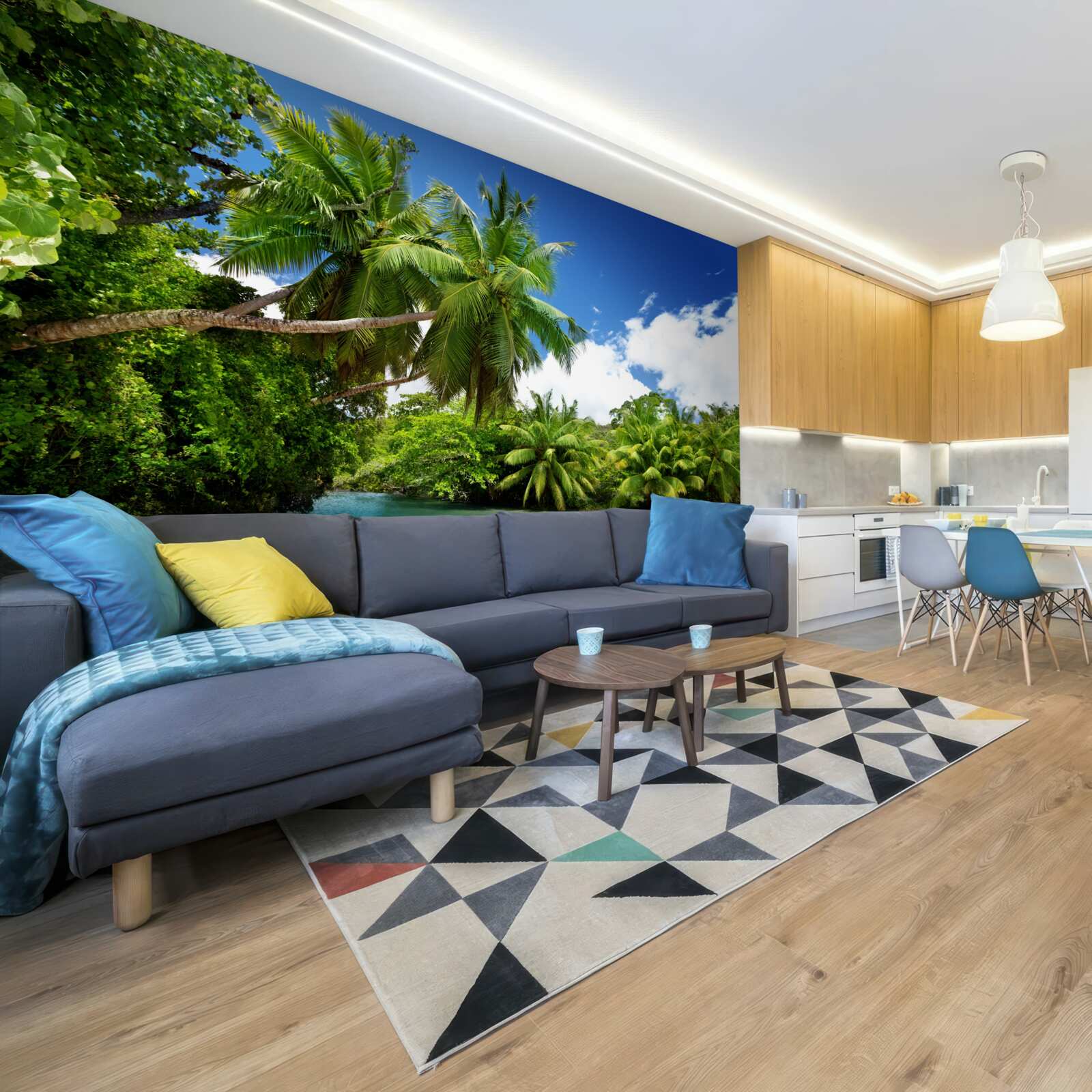 Papier peint palmiers tropicaux et eau turquoise