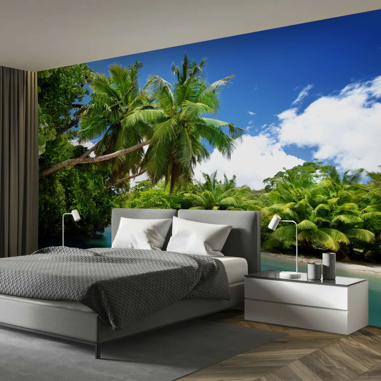 Papier peint palmiers tropicaux et eau turquoise