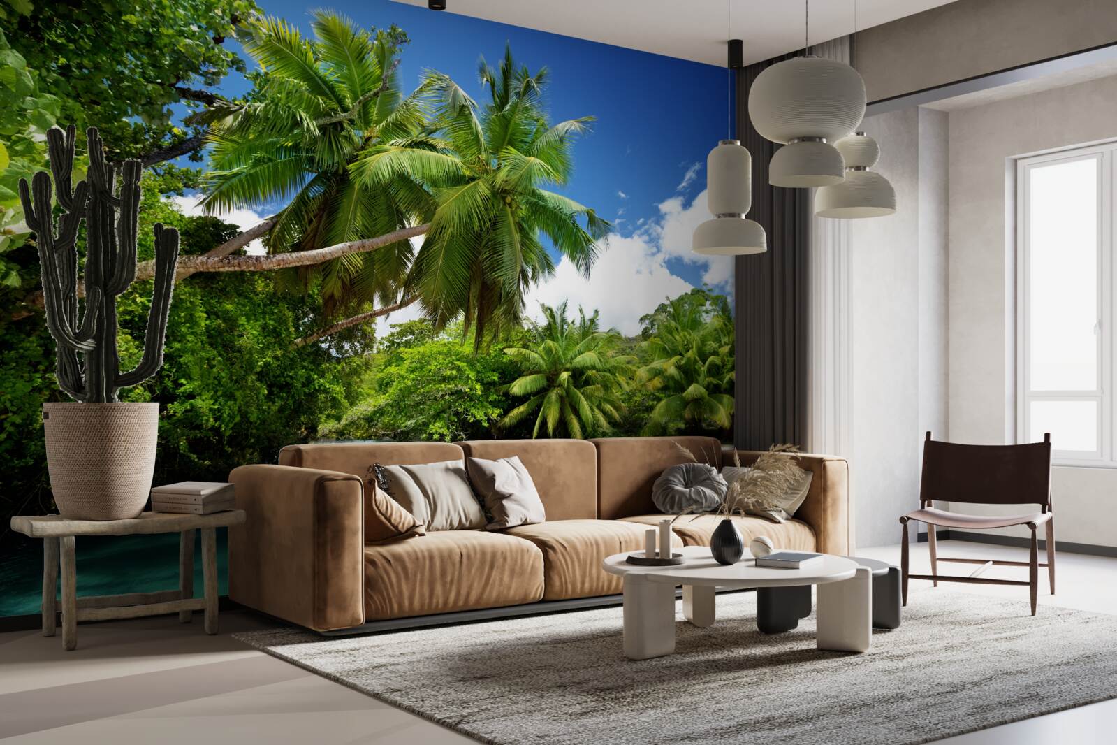 Papier peint palmiers tropicaux et eau turquoise