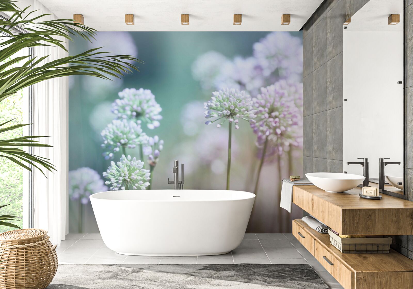 Papier peint fleurs d'asclépiades blanches délicates