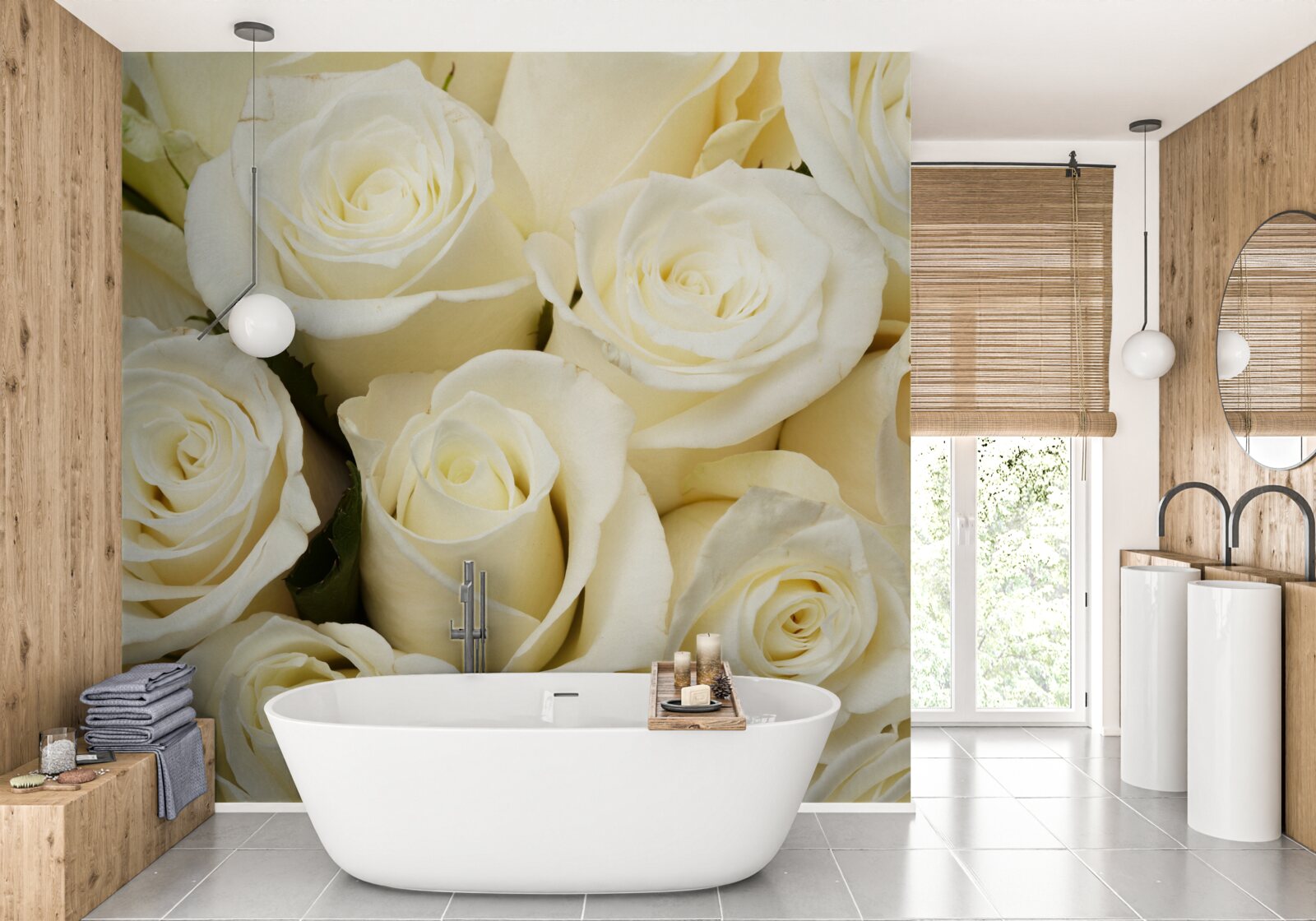 Papier peint boutons de roses blancs délicats et raffinés