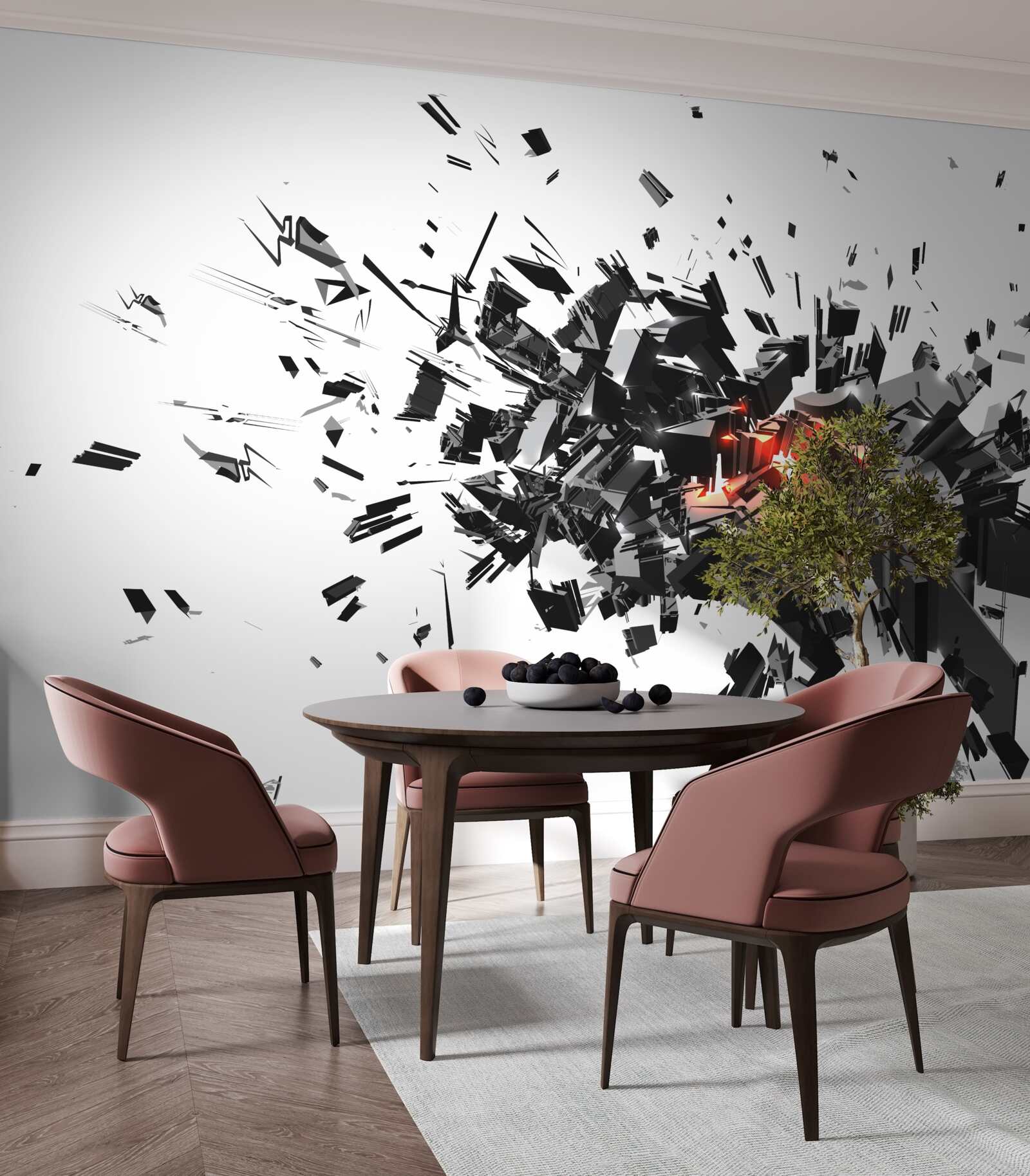 Papier peint une explosion de peinture noire dans une forme abstraite