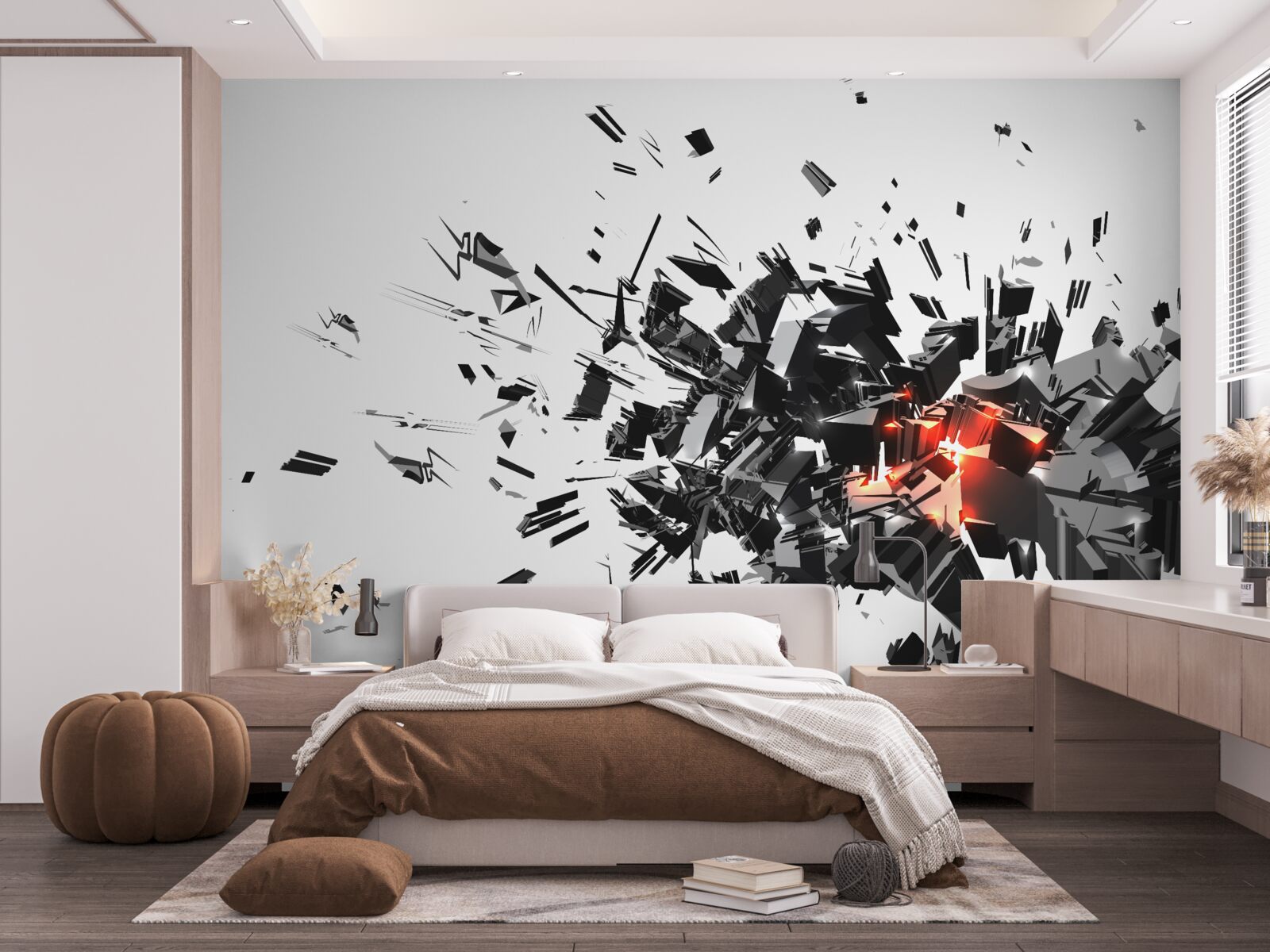 Papier peint une explosion de peinture noire dans une forme abstraite