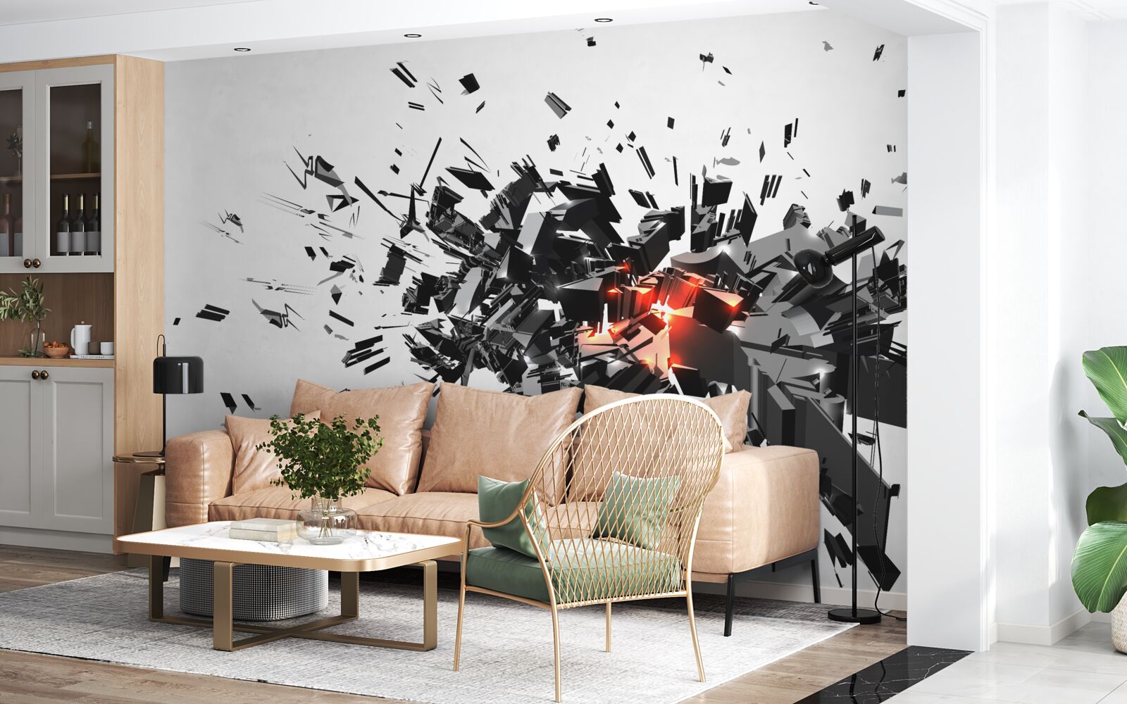 Papier peint une explosion de peinture noire dans une forme abstraite