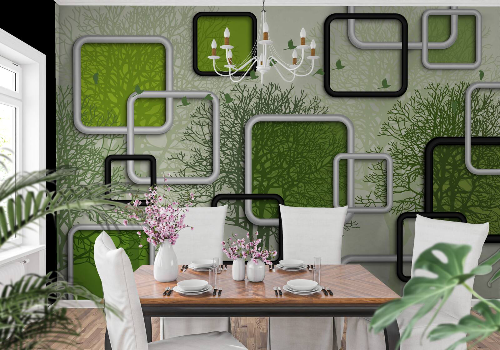 Papier peint Fond vert avec rectangles abstraits