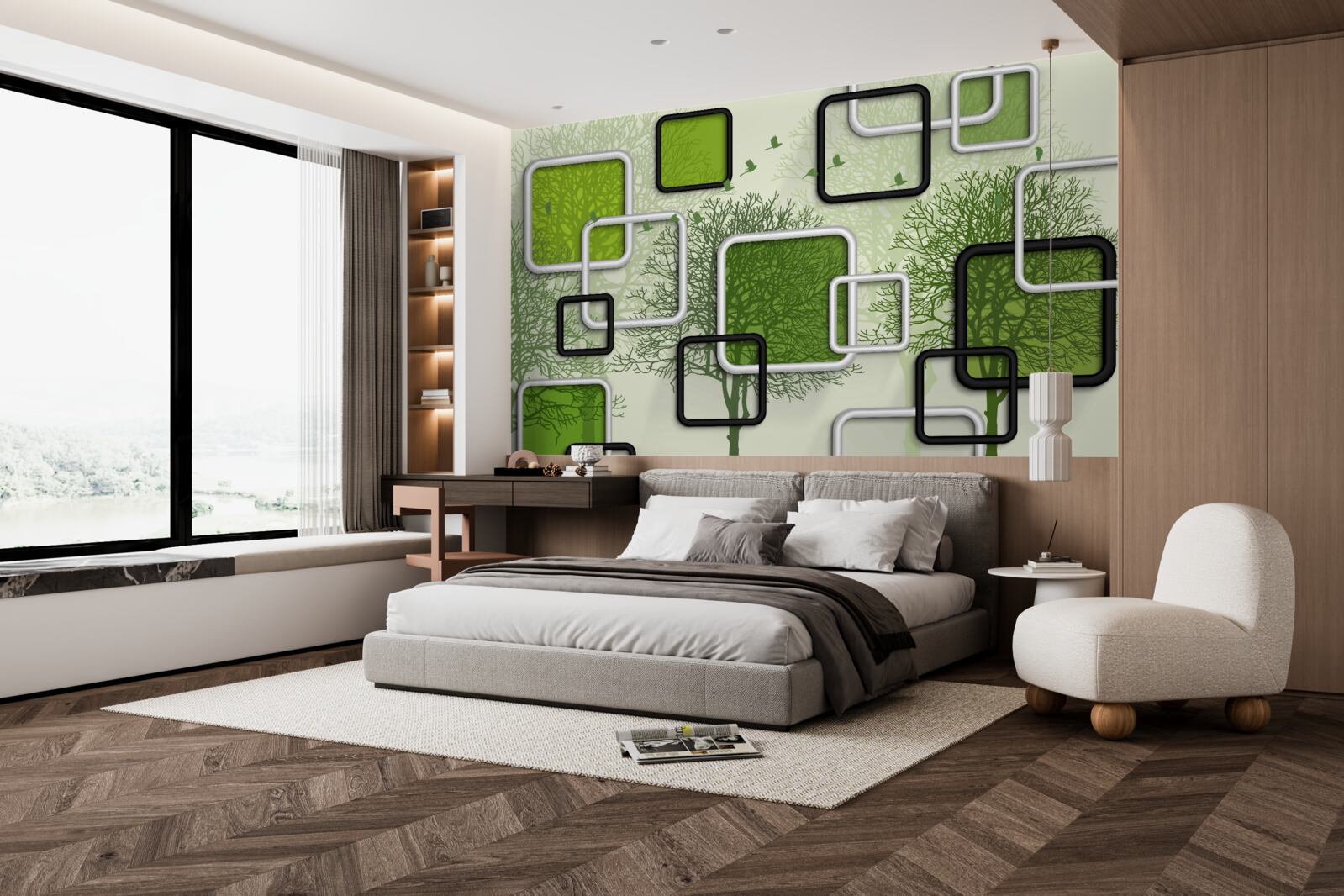 Papier peint Fond vert avec rectangles abstraits