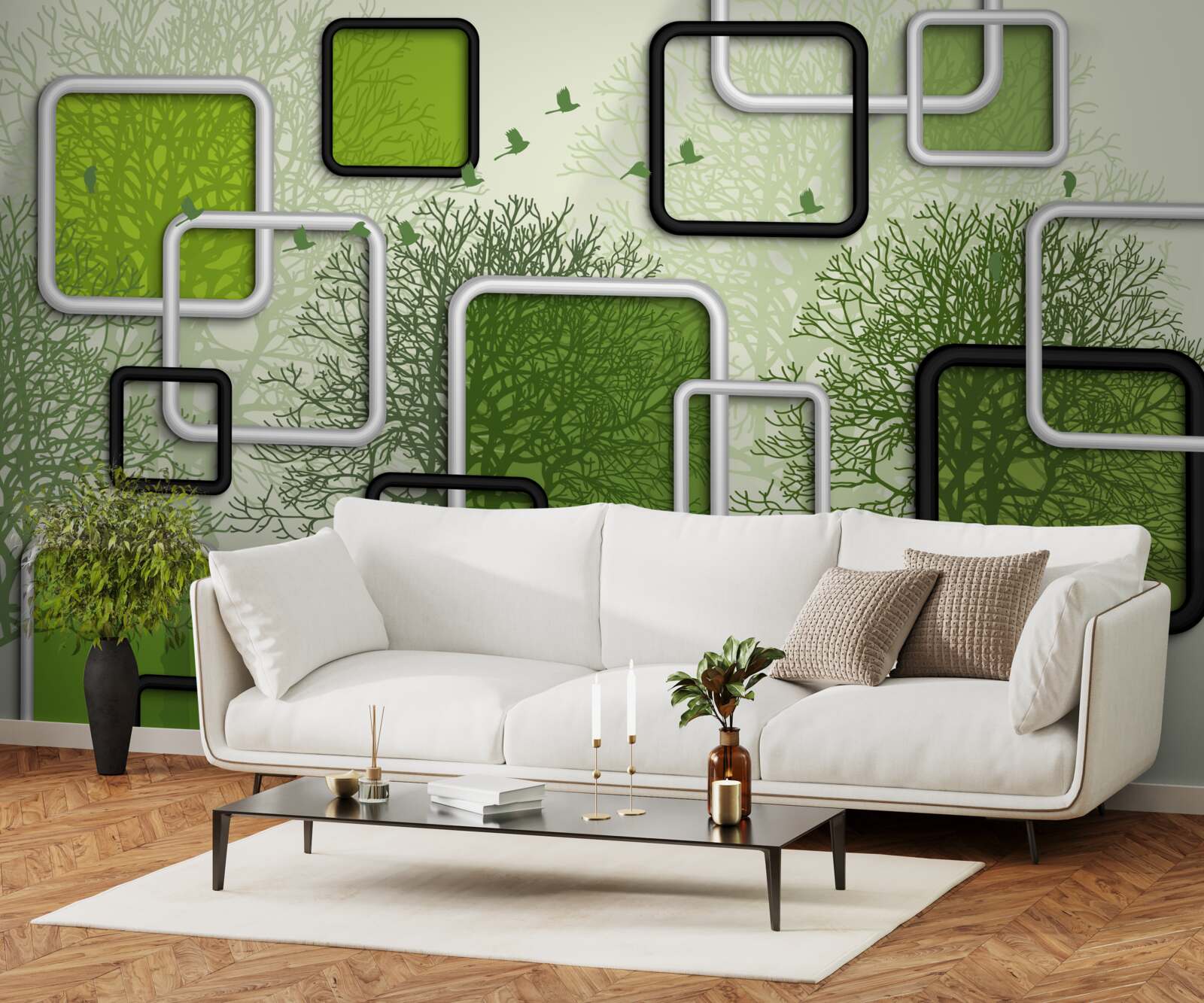 Papier peint Fond vert avec rectangles abstraits