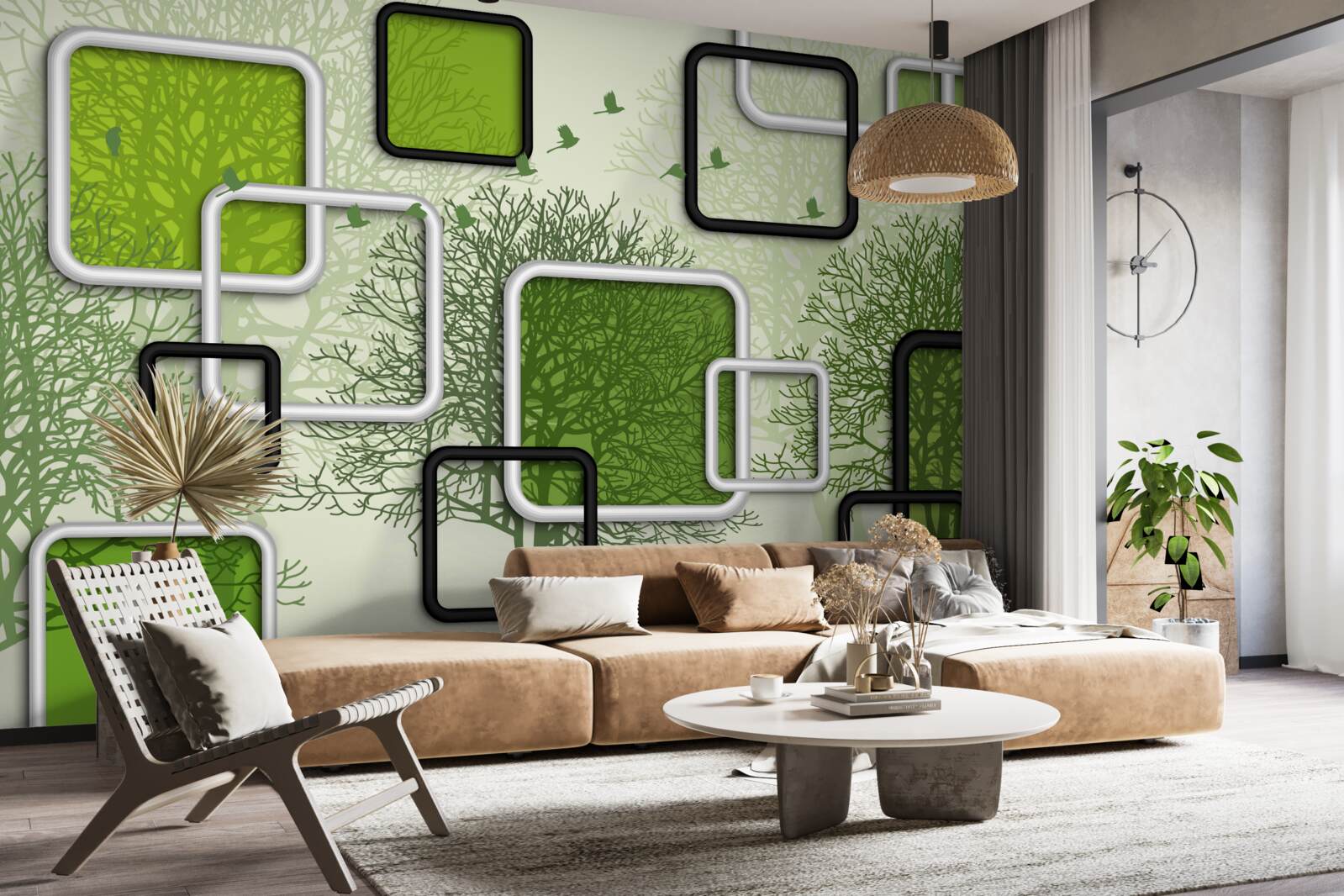 Papier peint Fond vert avec rectangles abstraits