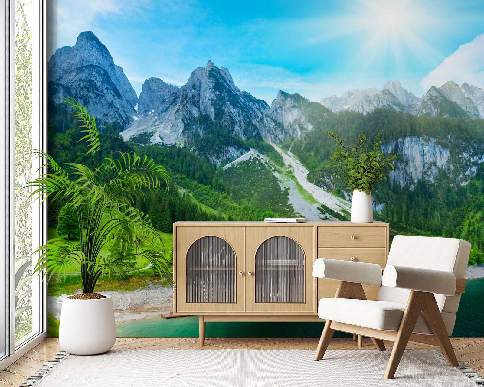 Papier peint sommets enneigés et forêts verdoyantes