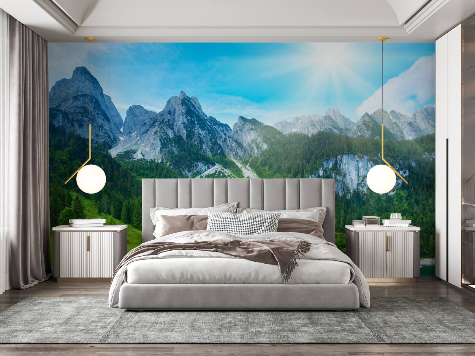 Papier peint sommets enneigés et forêts verdoyantes