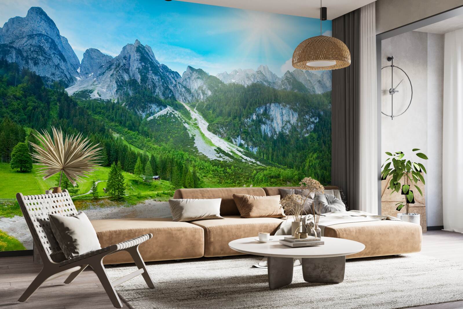 Papier peint sommets enneigés et forêts verdoyantes