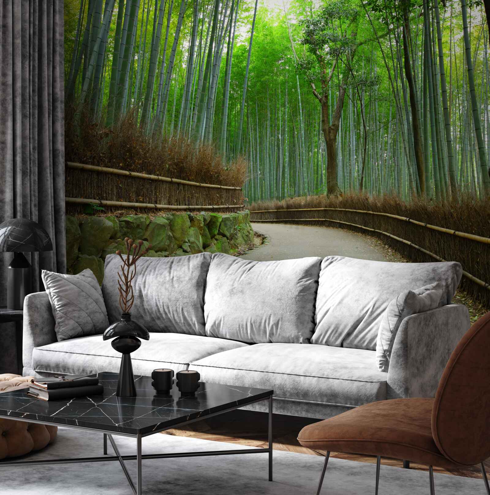 Papier peint chemin dans la bambouseraie