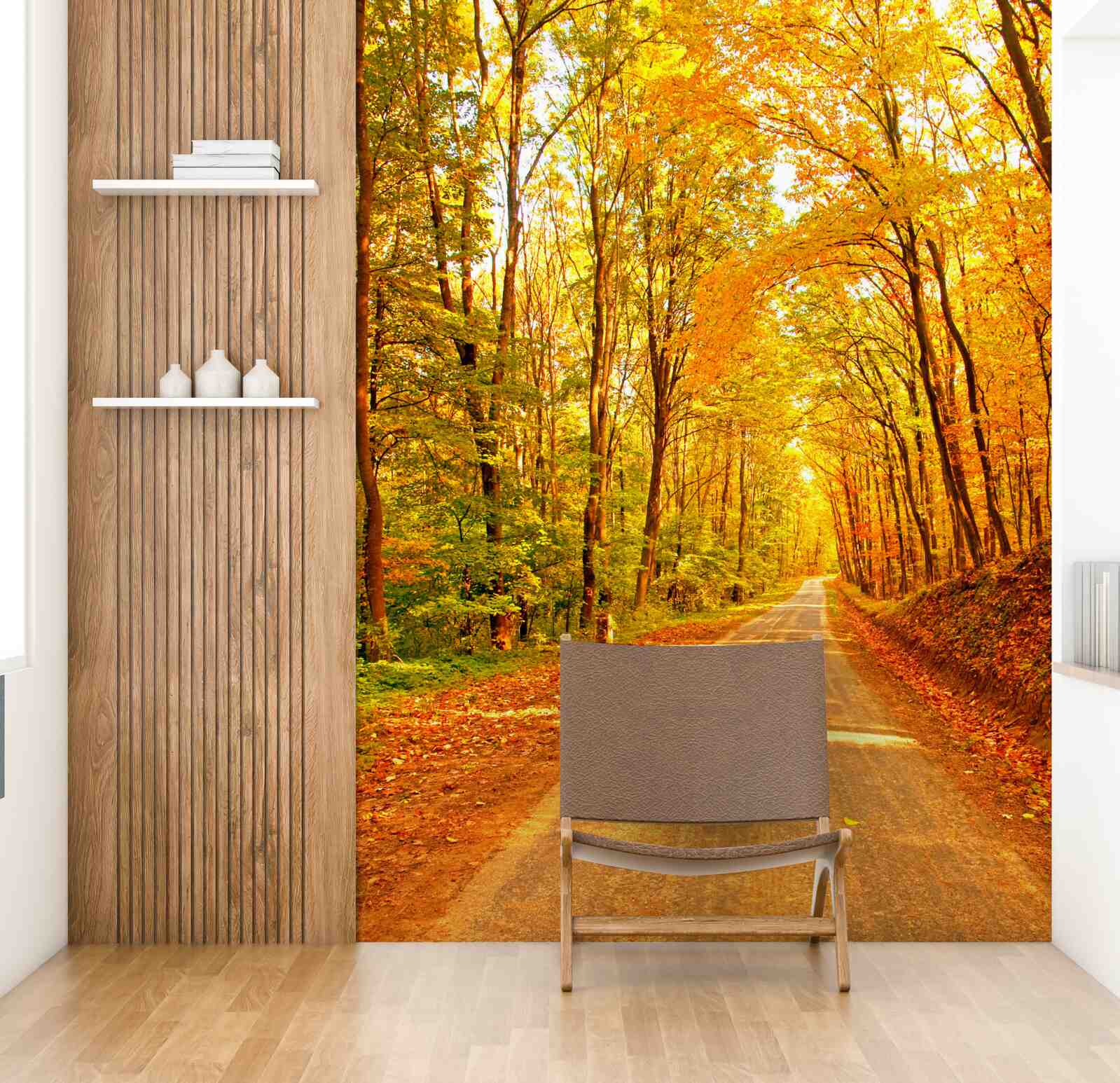 Papier peint chemin dans la forêt d'automne