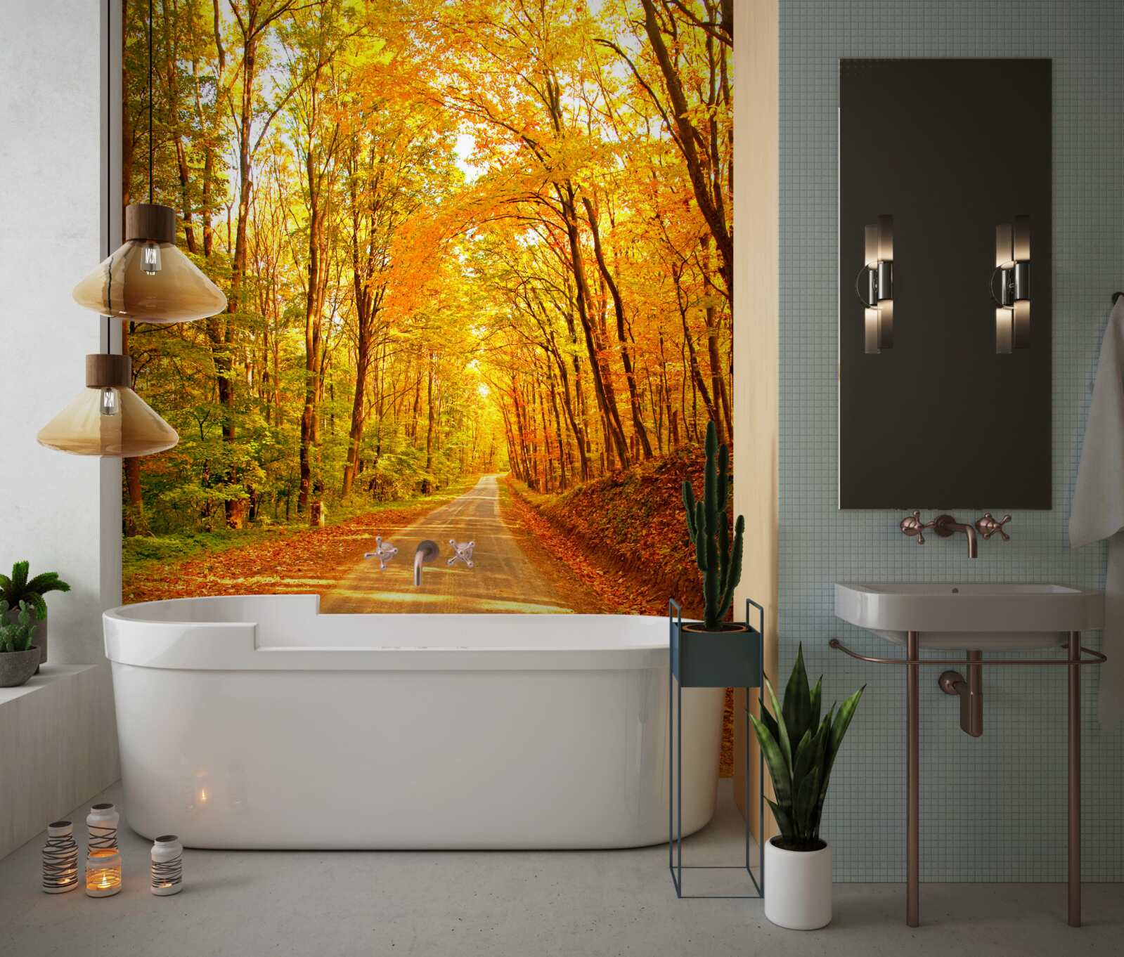 Papier peint chemin dans la forêt d'automne