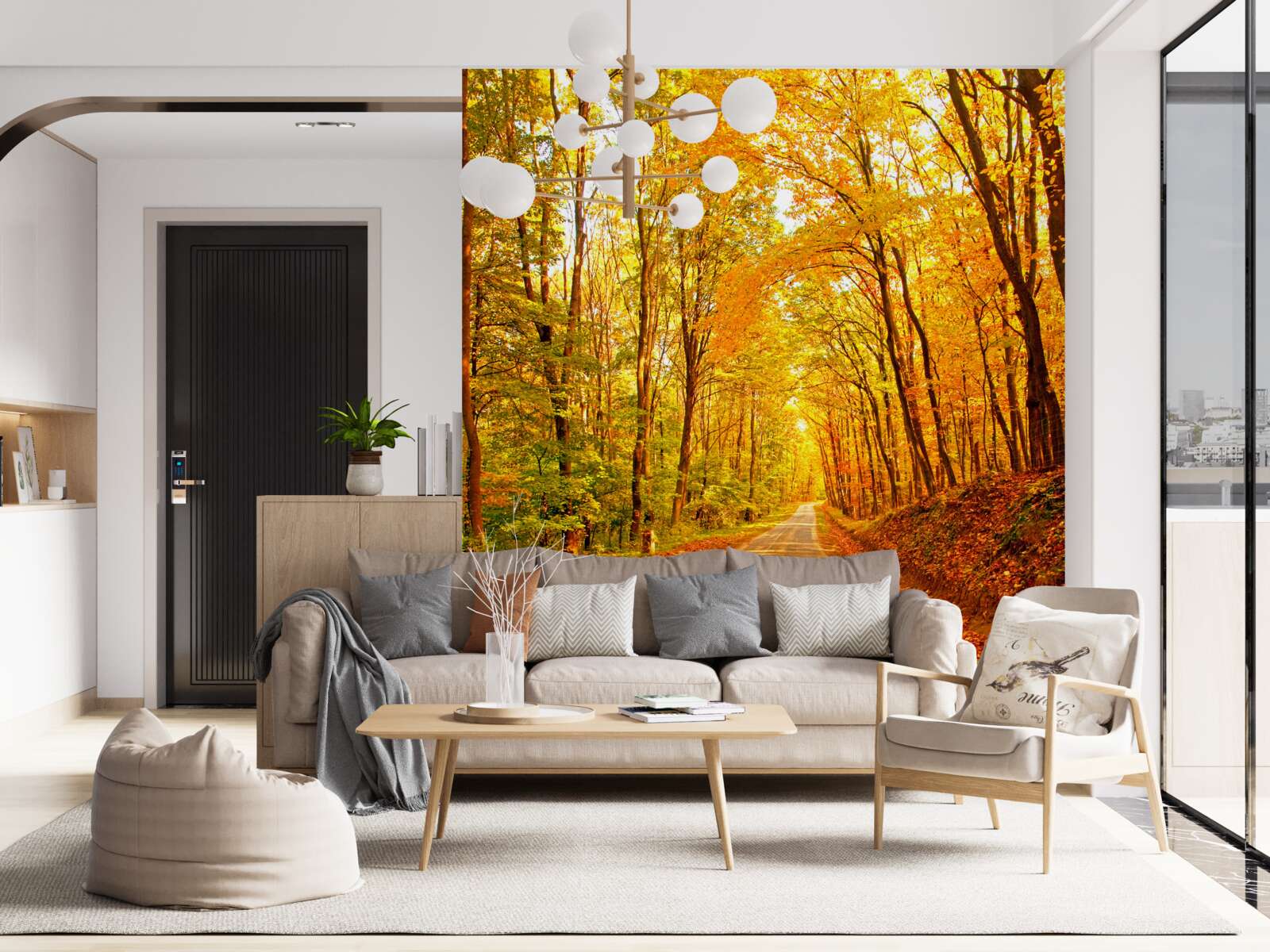 Papier peint chemin dans la forêt d'automne