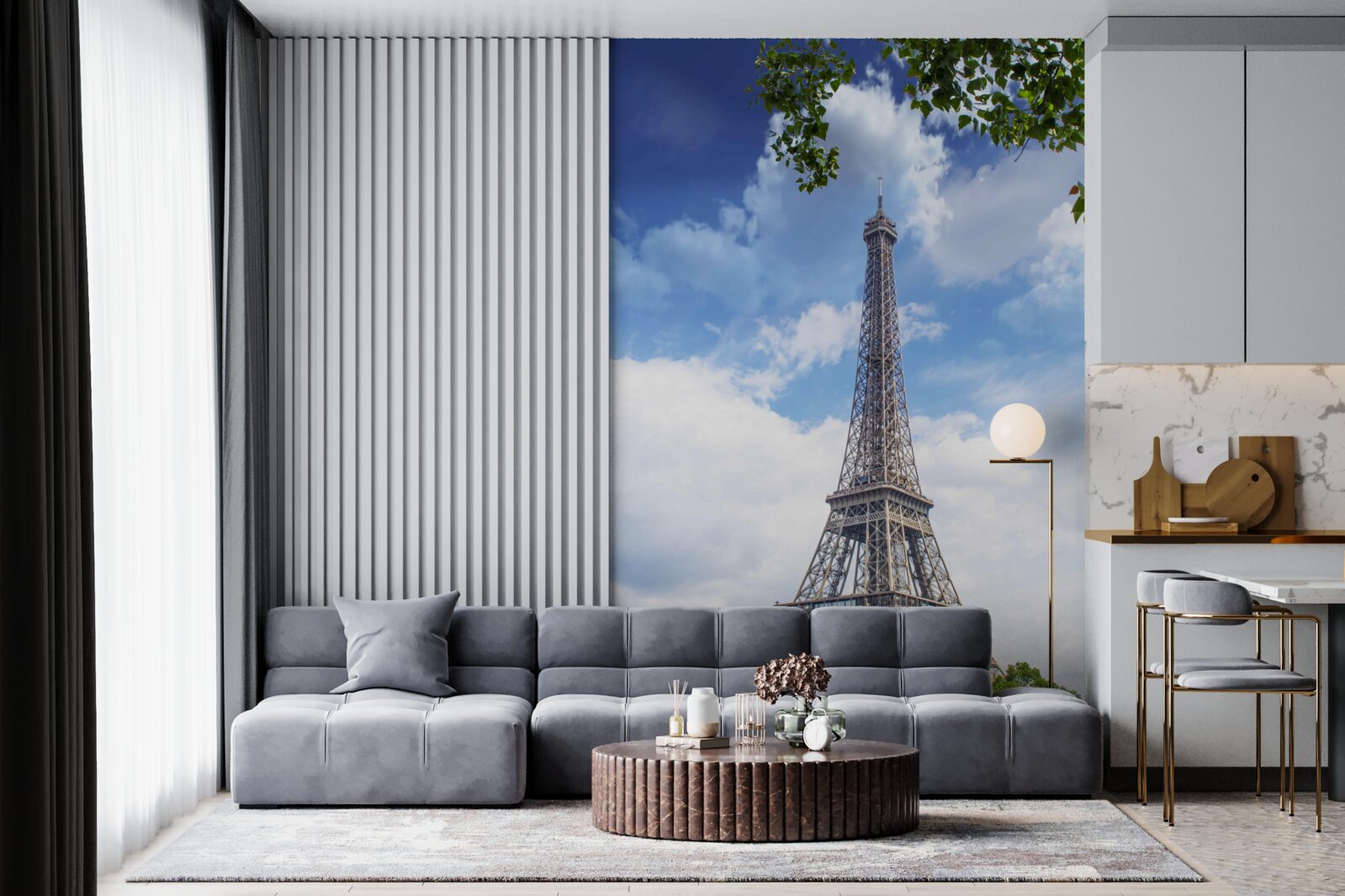 Papier peint la tour eiffel se dresse dans un ciel clair