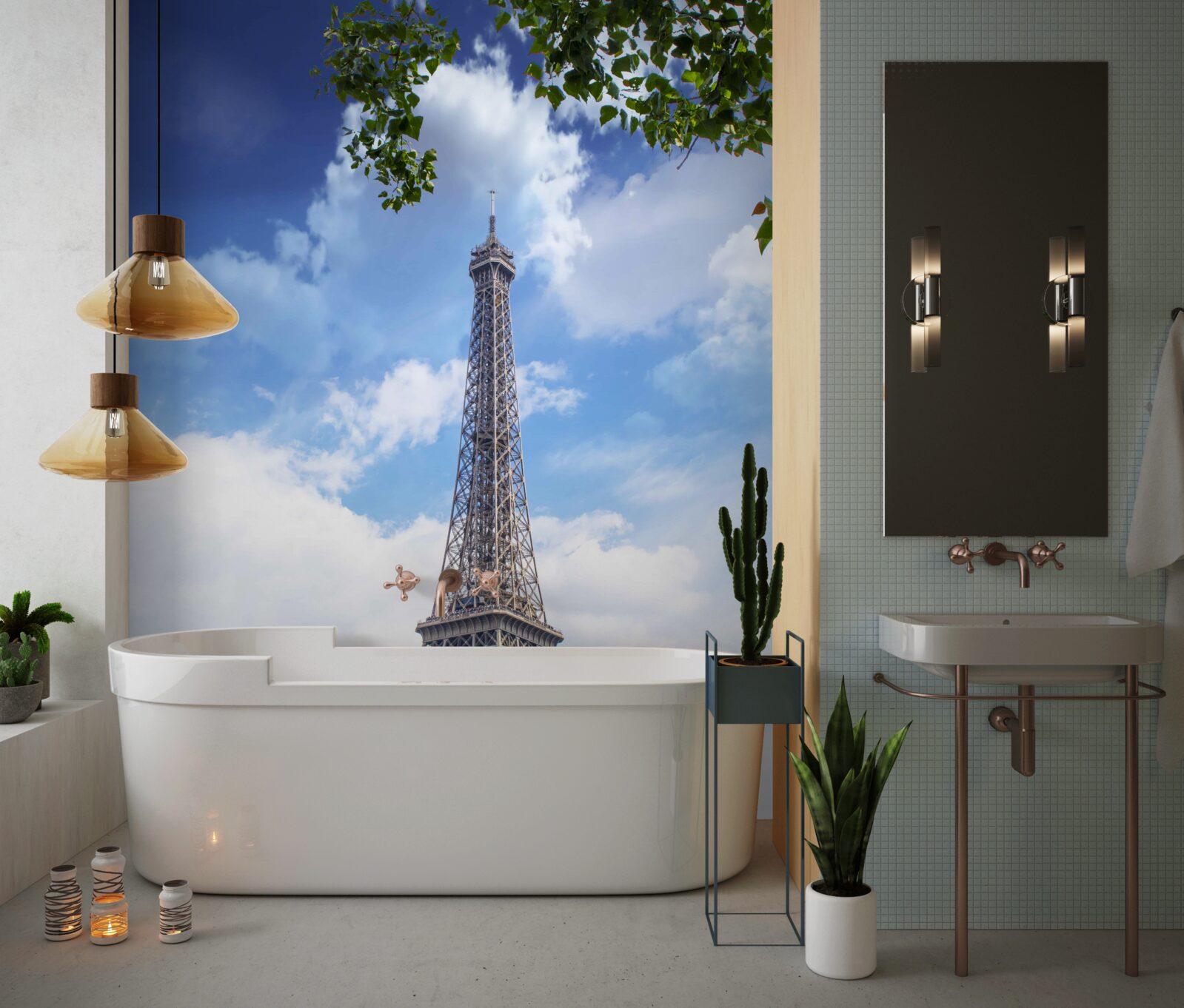 Papier peint la tour eiffel se dresse dans un ciel clair