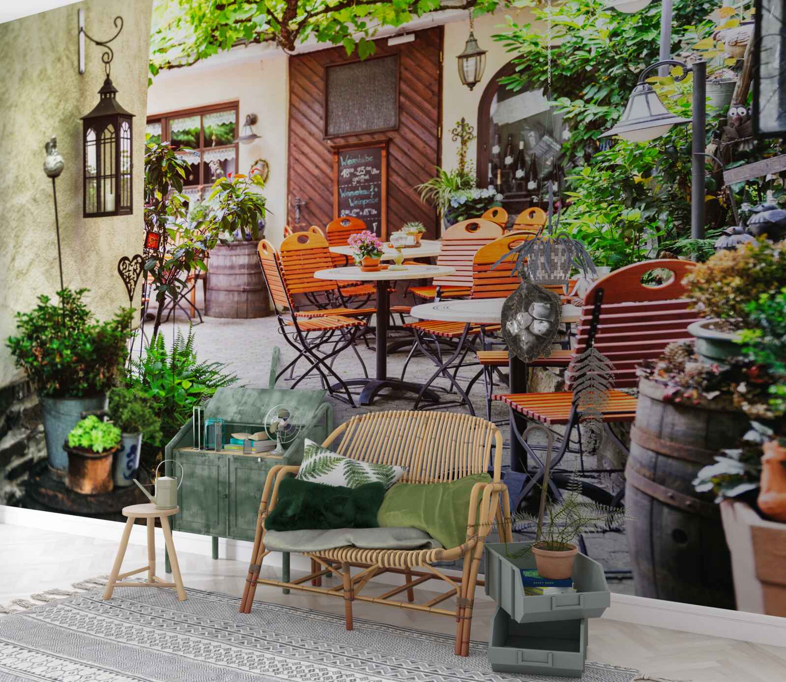 Papier peint petit café avec une table dans la partie historique de la ville