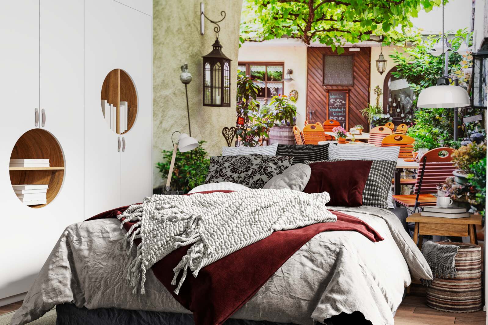 Papier peint petit café avec une table dans la partie historique de la ville