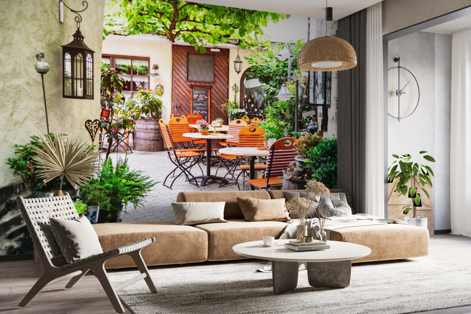 Papier peint petit café avec une table dans la partie historique de la ville