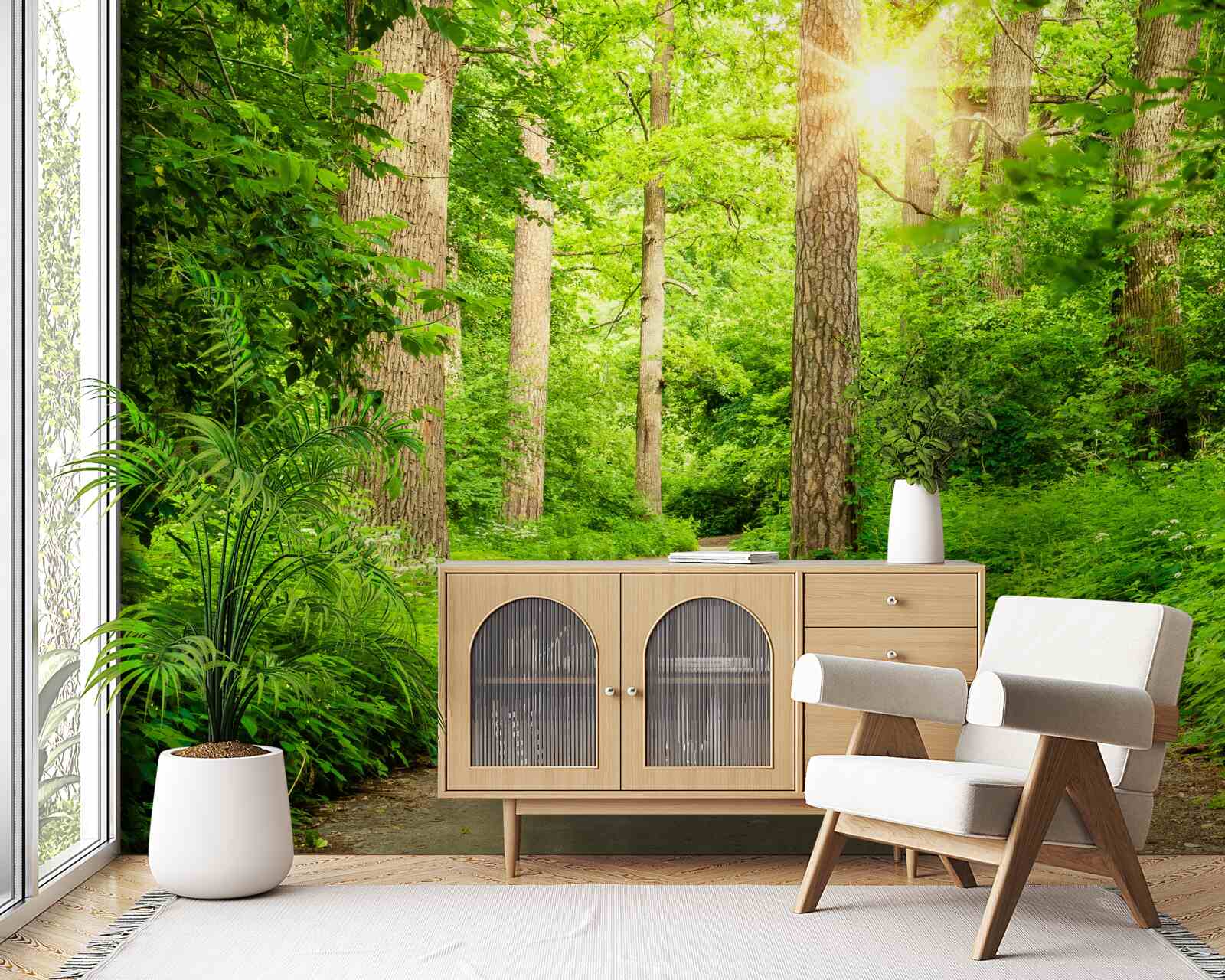 Papier peint journée lumineuse dans la forêt d'émeraude