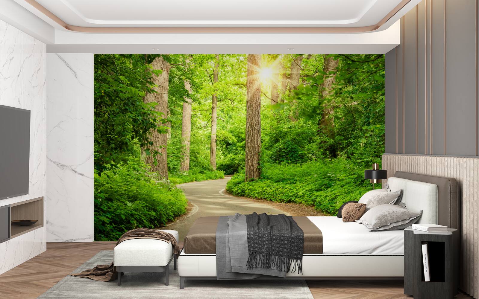 Papier peint journée lumineuse dans la forêt d'émeraude