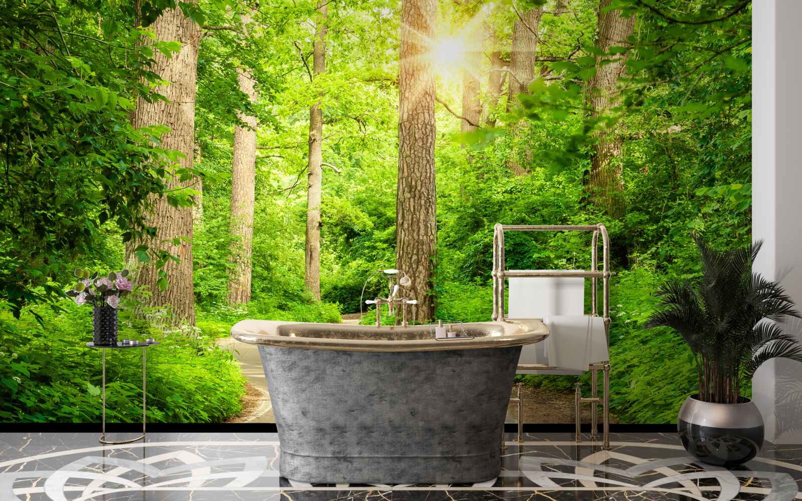 Papier peint journée lumineuse dans la forêt d'émeraude