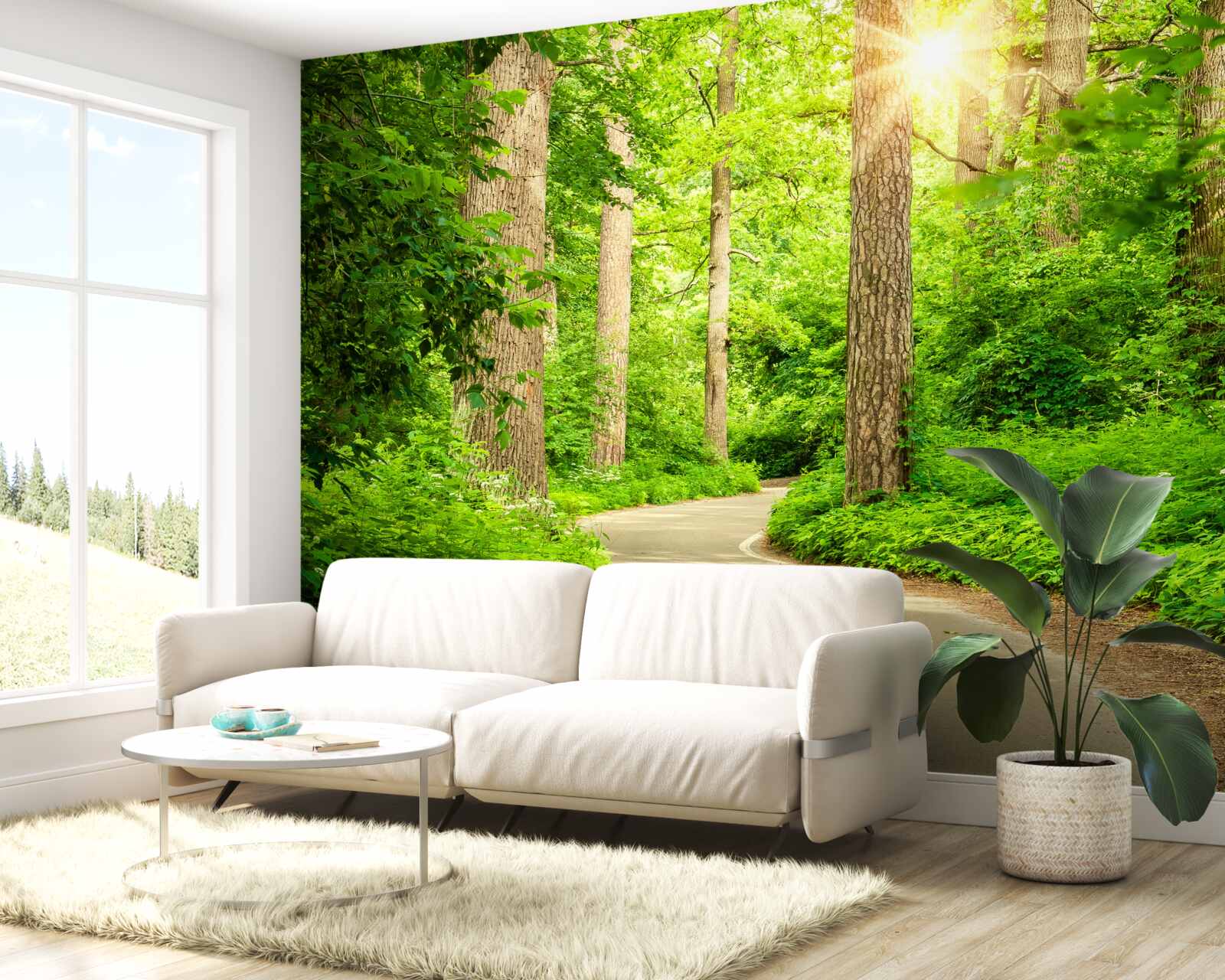 Papier peint journée lumineuse dans la forêt d'émeraude