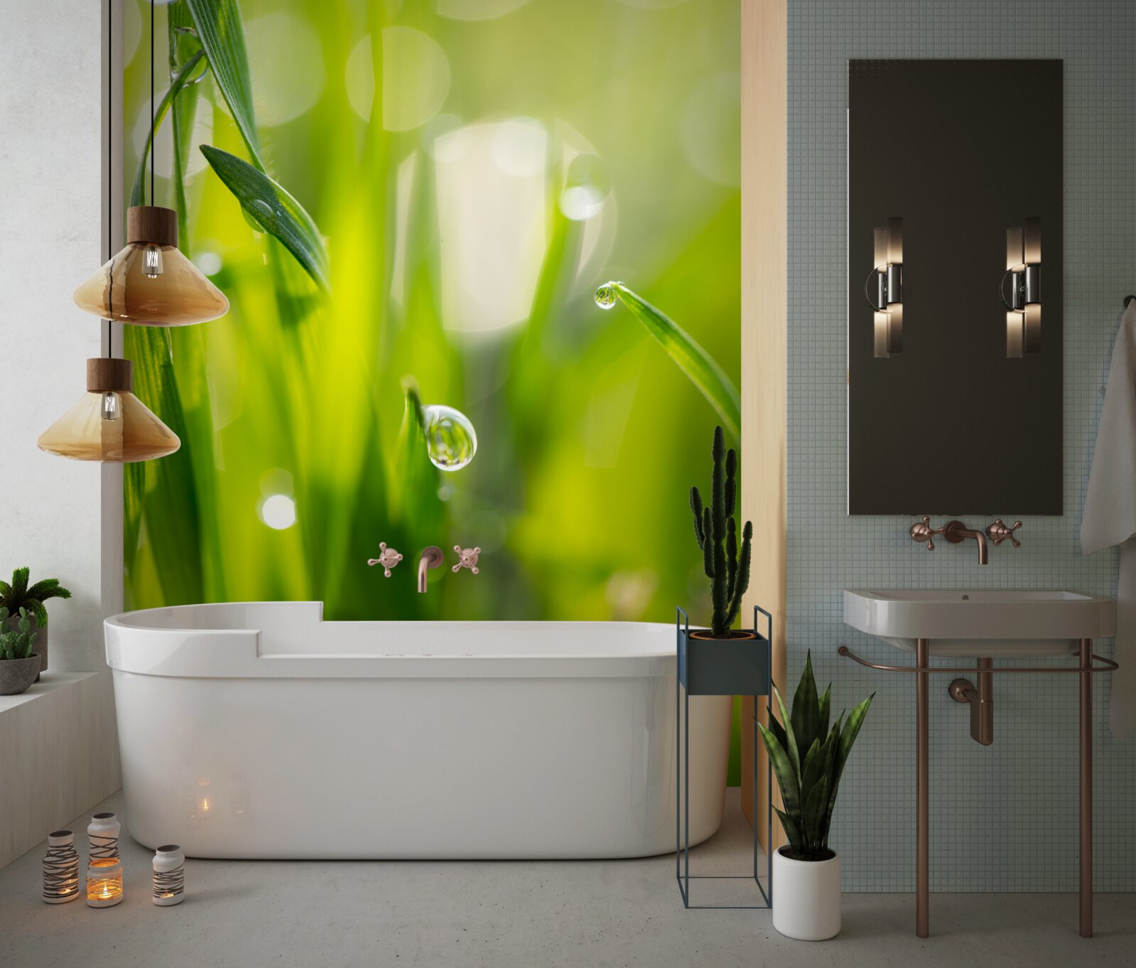 Papier peint la rosée du matin tombe sur l'herbe