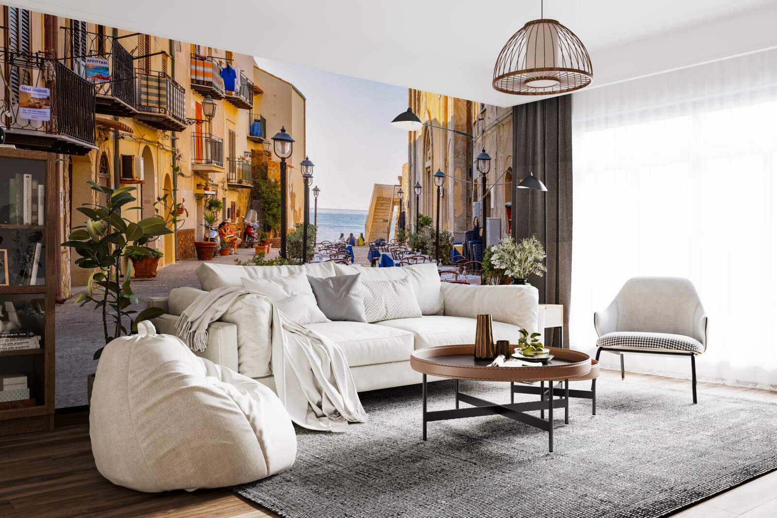 Papier peint installation sur la rive dans la partie historique de la ville