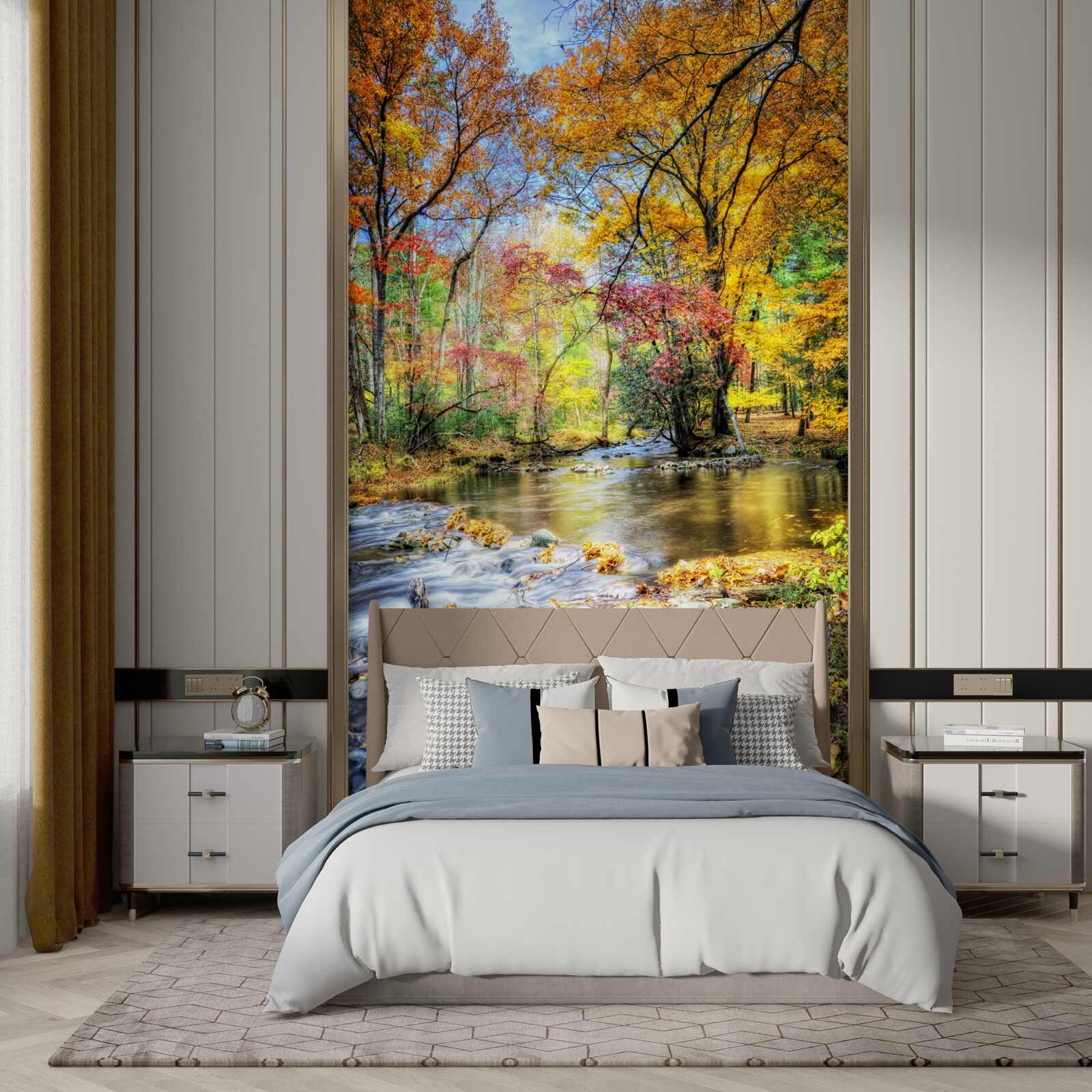 Papier peint forêt en automne et rivière en montagne