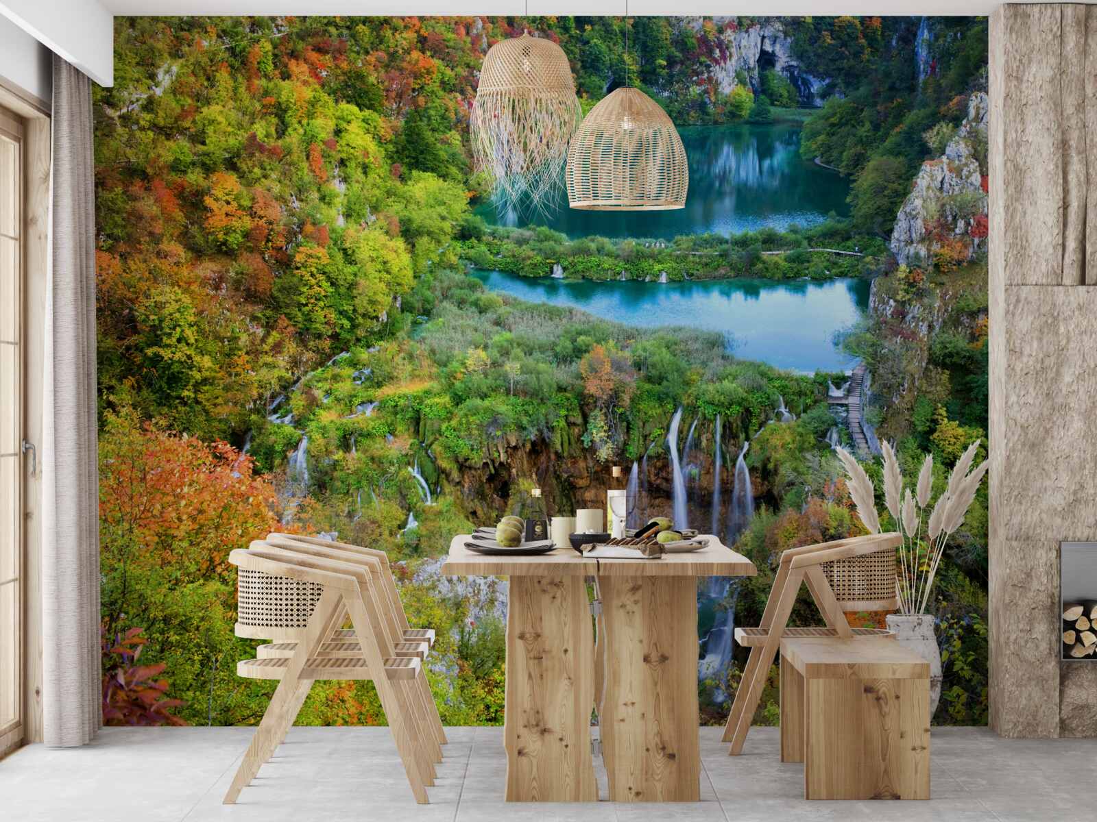 Papier peint forêt d'automne agrémentée d'une cascade