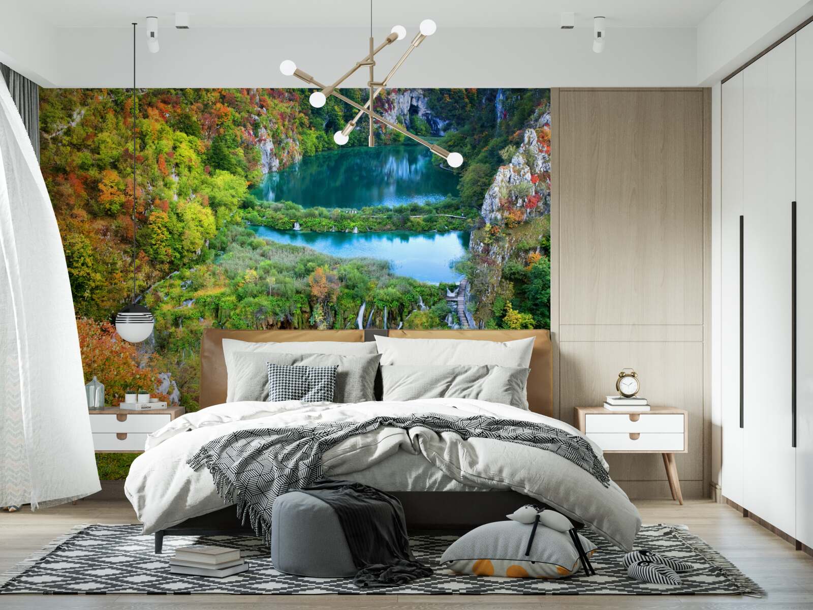 Papier peint forêt d'automne agrémentée d'une cascade