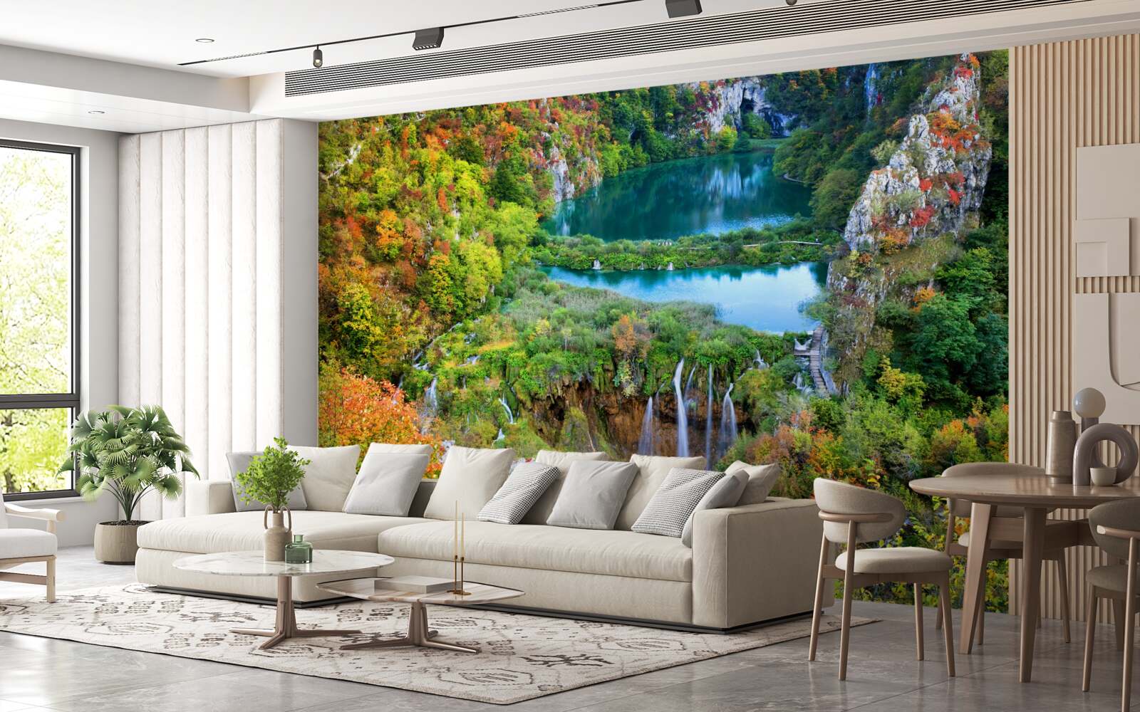 Papier peint forêt d'automne agrémentée d'une cascade