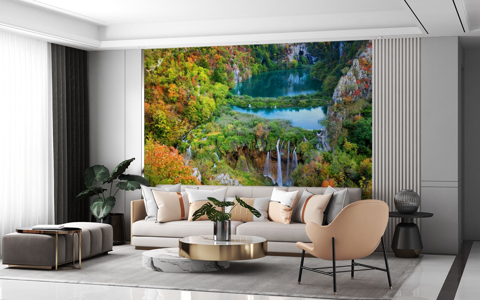 Papier peint forêt d'automne agrémentée d'une cascade