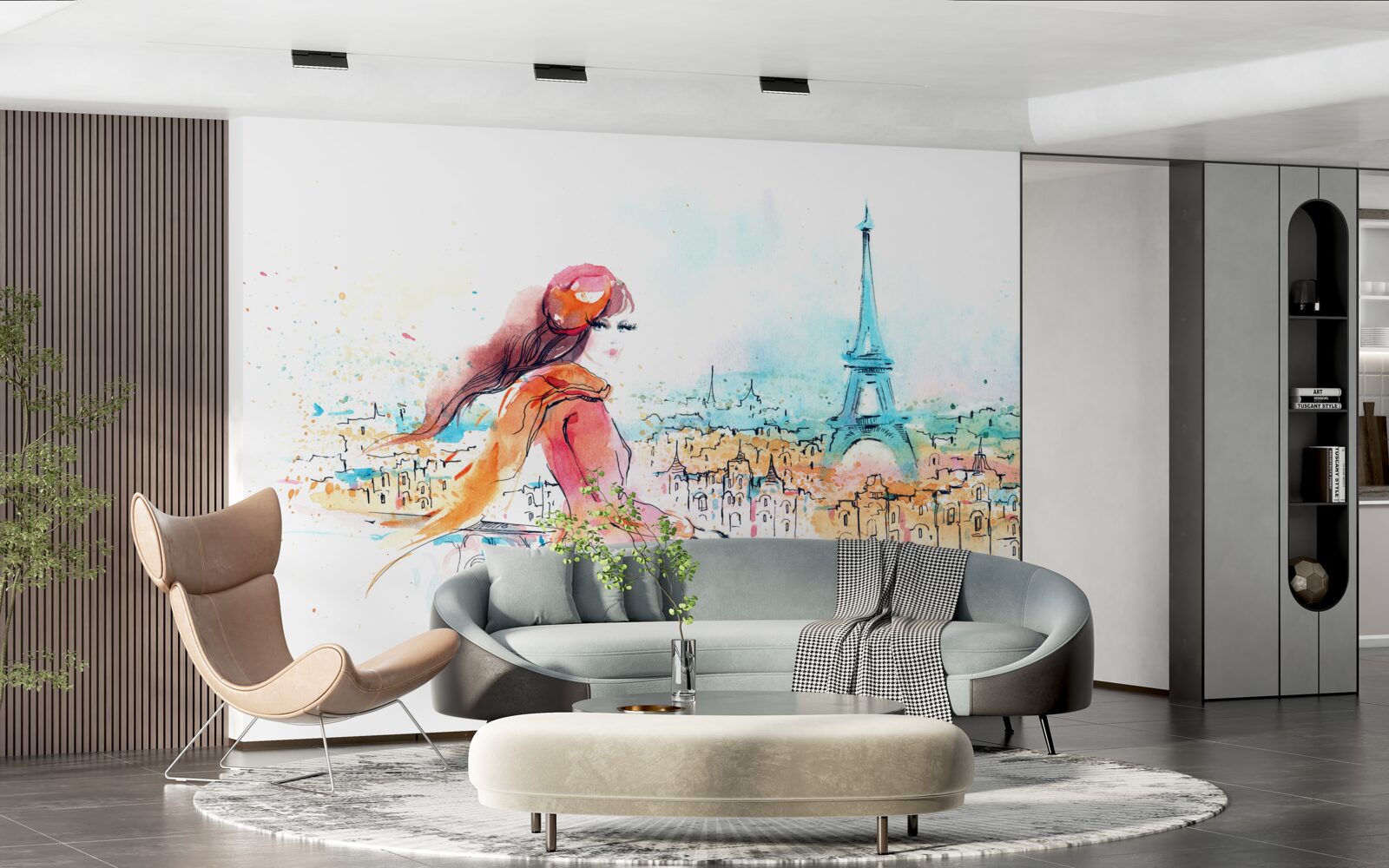 Papier peint Une fille se promène dans une aquarelle de Paris